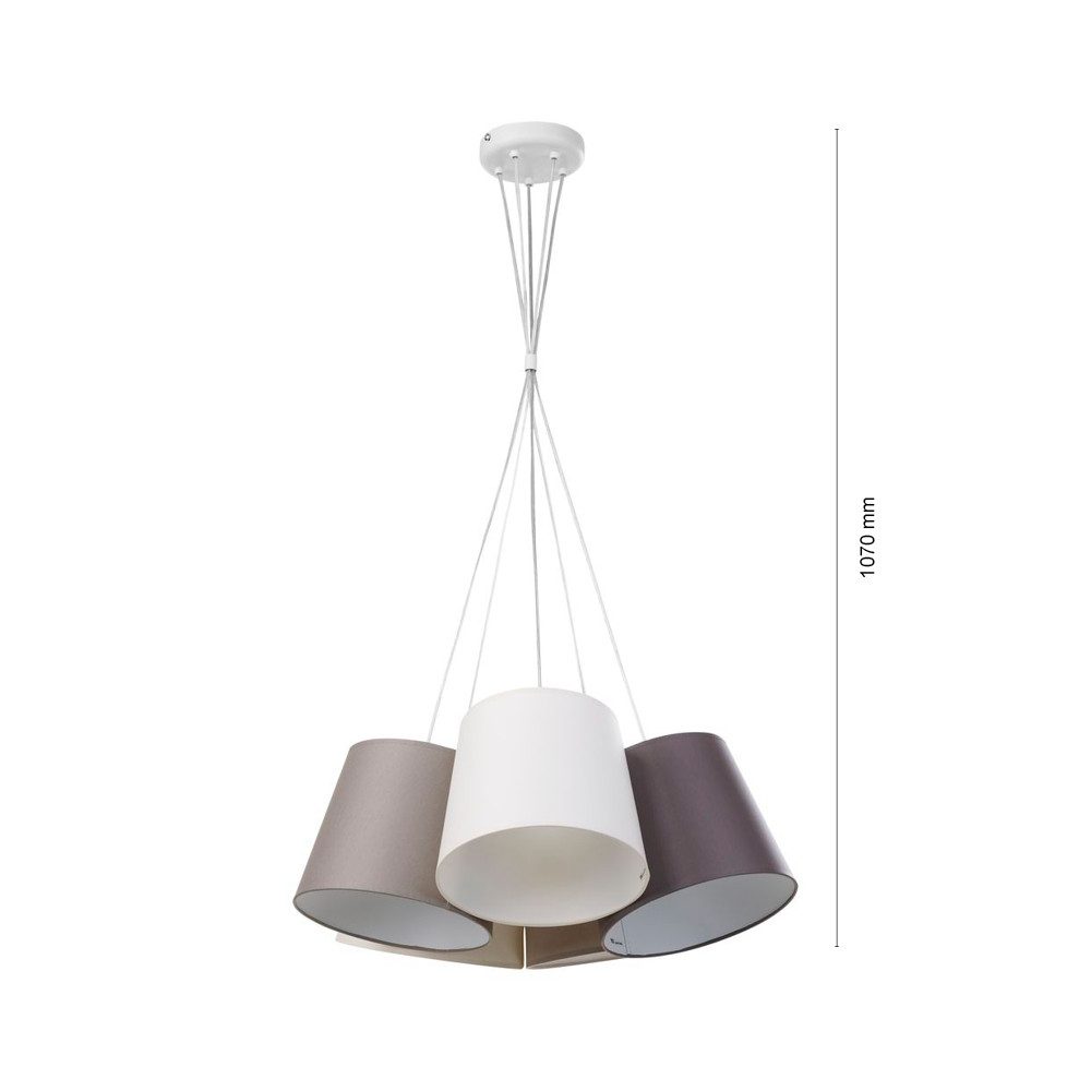 famlights Pendelleuchte famlights, Pendelleuchte Lorenz aus Stoff in Beige, Braun 5-flammig