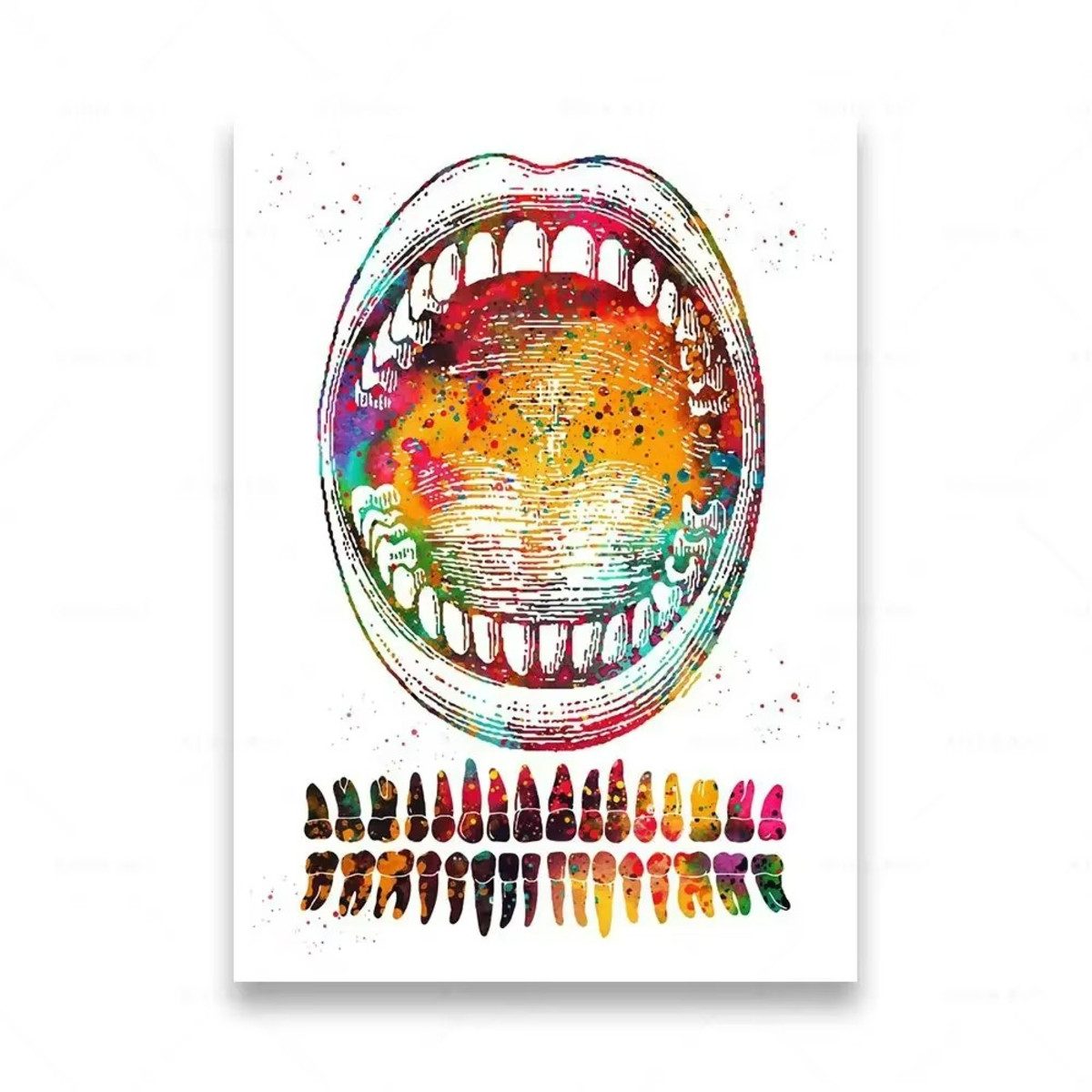TPFLiving Kunstdruck (OHNE RAHMEN) Poster - Leinwand - Wandbild, Menschliche Anatomie, Wirbelsäule, Herz, Gehirn, Zähne, HD-Leinwand (Leinwandbild XXL), Farben: Orange, Rot, Blau, Schwarz, Weiß, Rosa -Größe: 40x60cm
