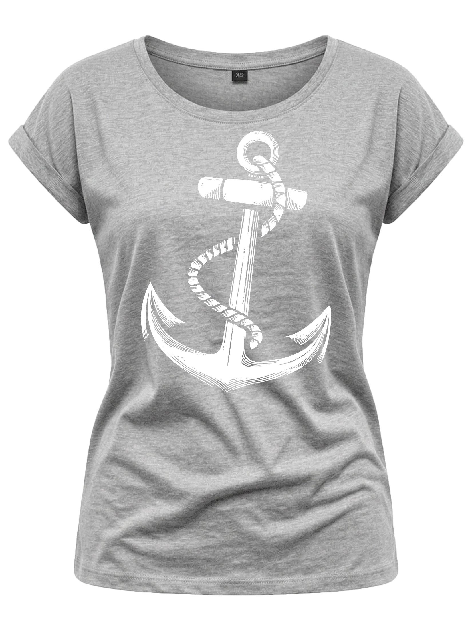 MAKAYA Print-Shirt Damen Anker Motiv Sommer Top Maritime Frauen Oberteile Tunika (Kurzarm, Rundhals, blau, grau, rosa, schwarz) aus Baumwolle