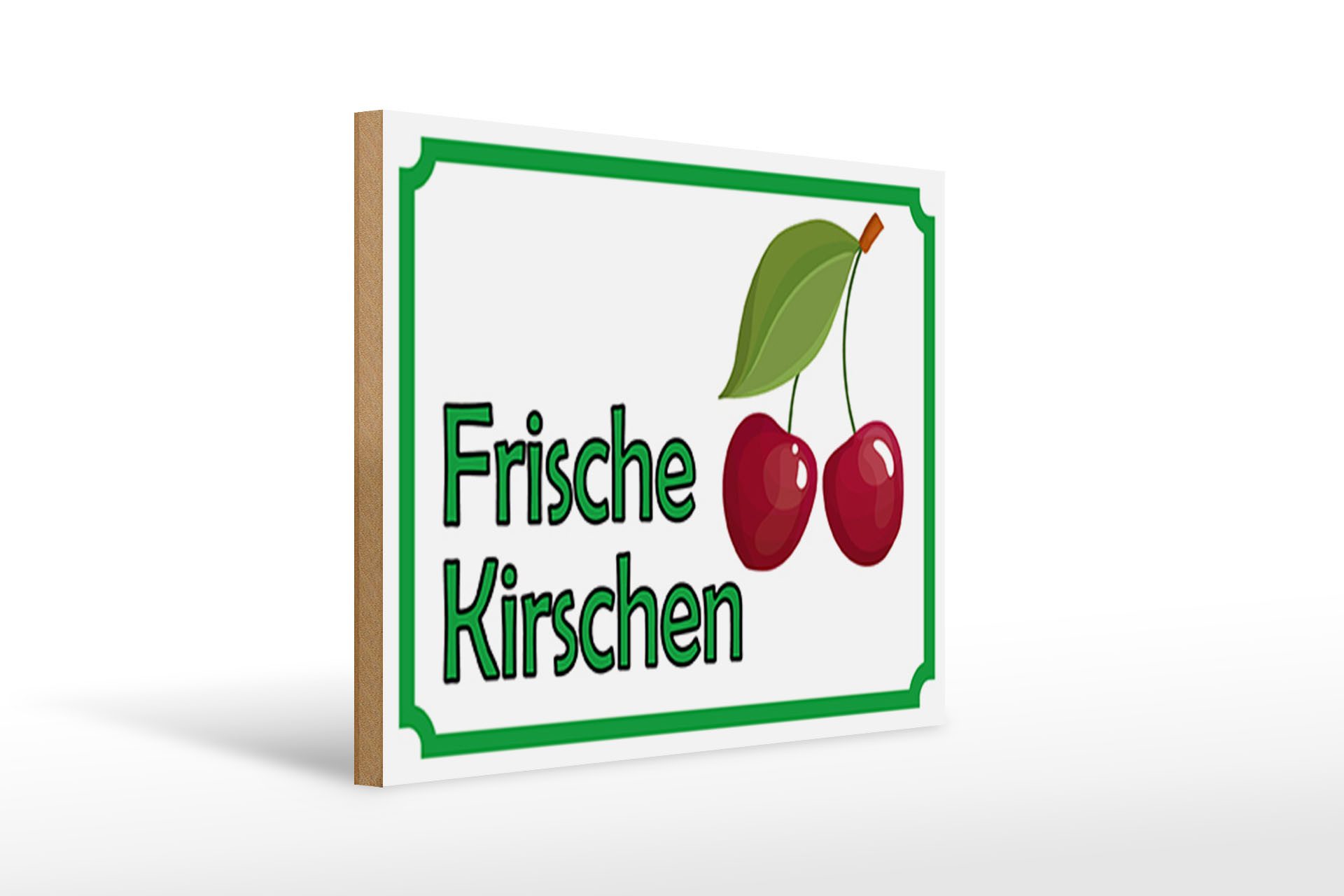 Holzbild Hinweis 40x30cm frische Kirschen Hofladen