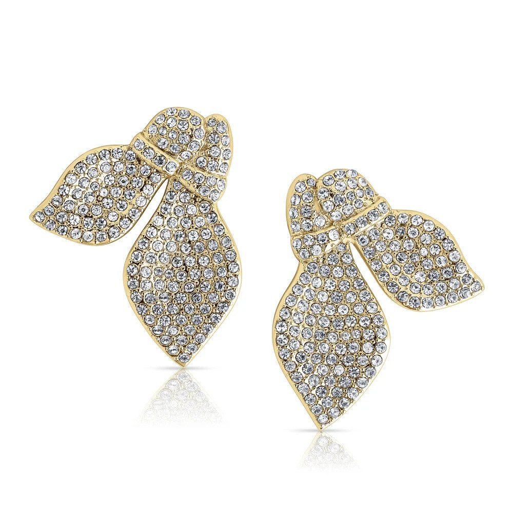 CLASSYANDFABULOUS Jewelry Ohrring-Set Crystal Leaf Oversize Earrings – Gold