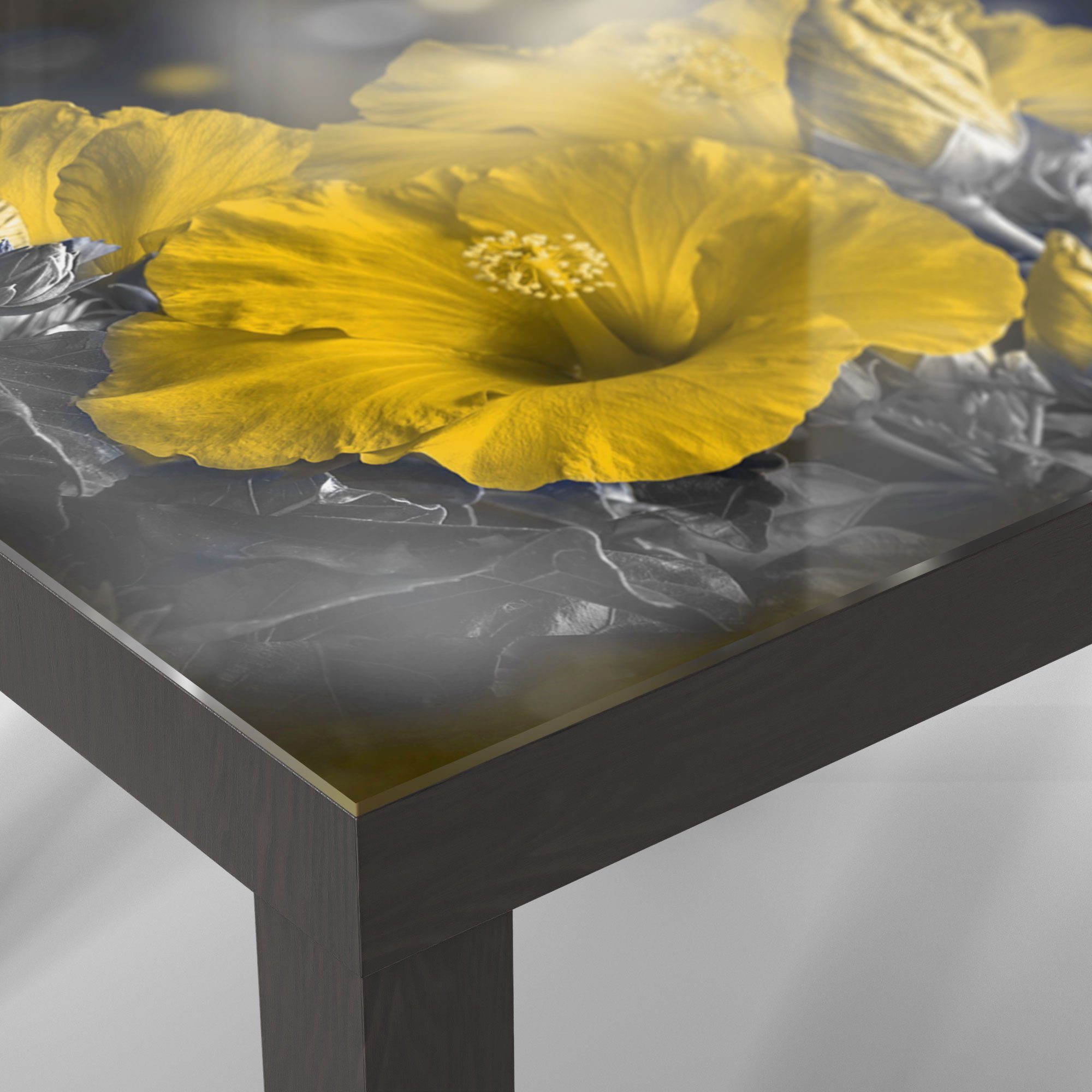 Schwarz DEQORI 'Blüten Glastisch des Beistelltisch Roseneibisch', modern Couchtisch Glas