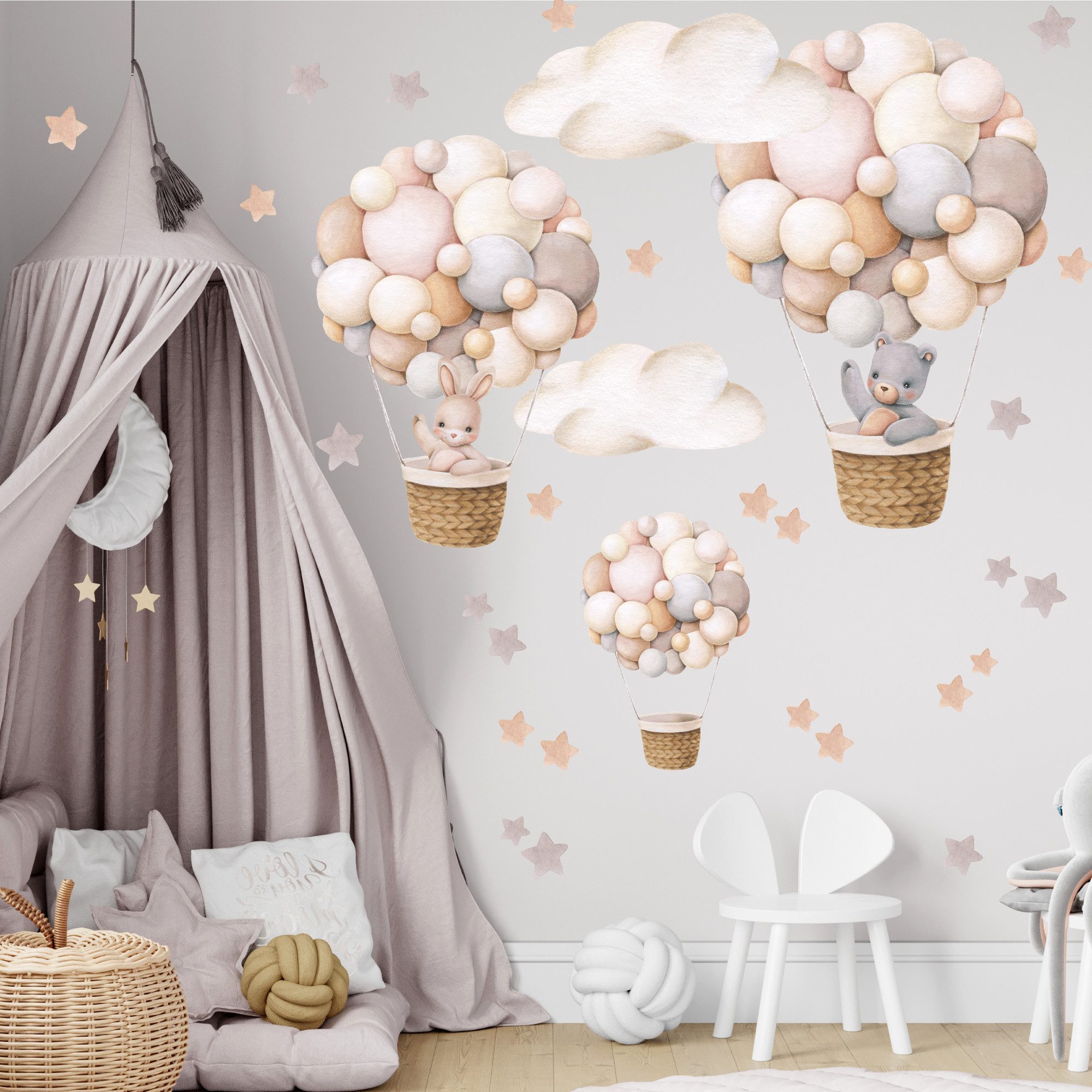 Olli&Elli.design Wandtattoo XL Set - Beige Magische Heißluftballons mit Has günstig online kaufen