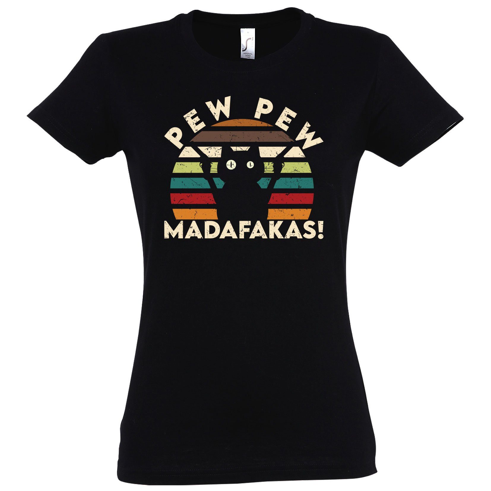 Youth Designz T-Shirt Pew Pew Madafakas Damen Shirt mit lustigem Katzen Print