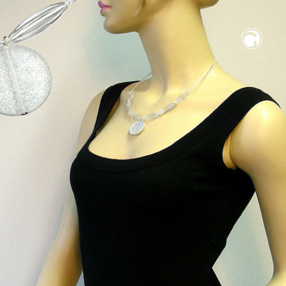 unbespielt Collier Drahtkette mit Kunststoff-Perlen Damen 45 cm, Scheibe für Kristall-Weiß-Flitter Modeschmuck