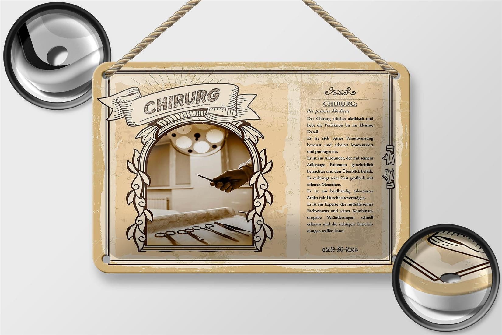 Femer GmbH Metallschild Berufe 18x12cm Chirurg präzis Medikus Perfektion Schild, (1 St), gewölbte Oberfläche, abgerundete Ecken, umgeschlagene Kanten