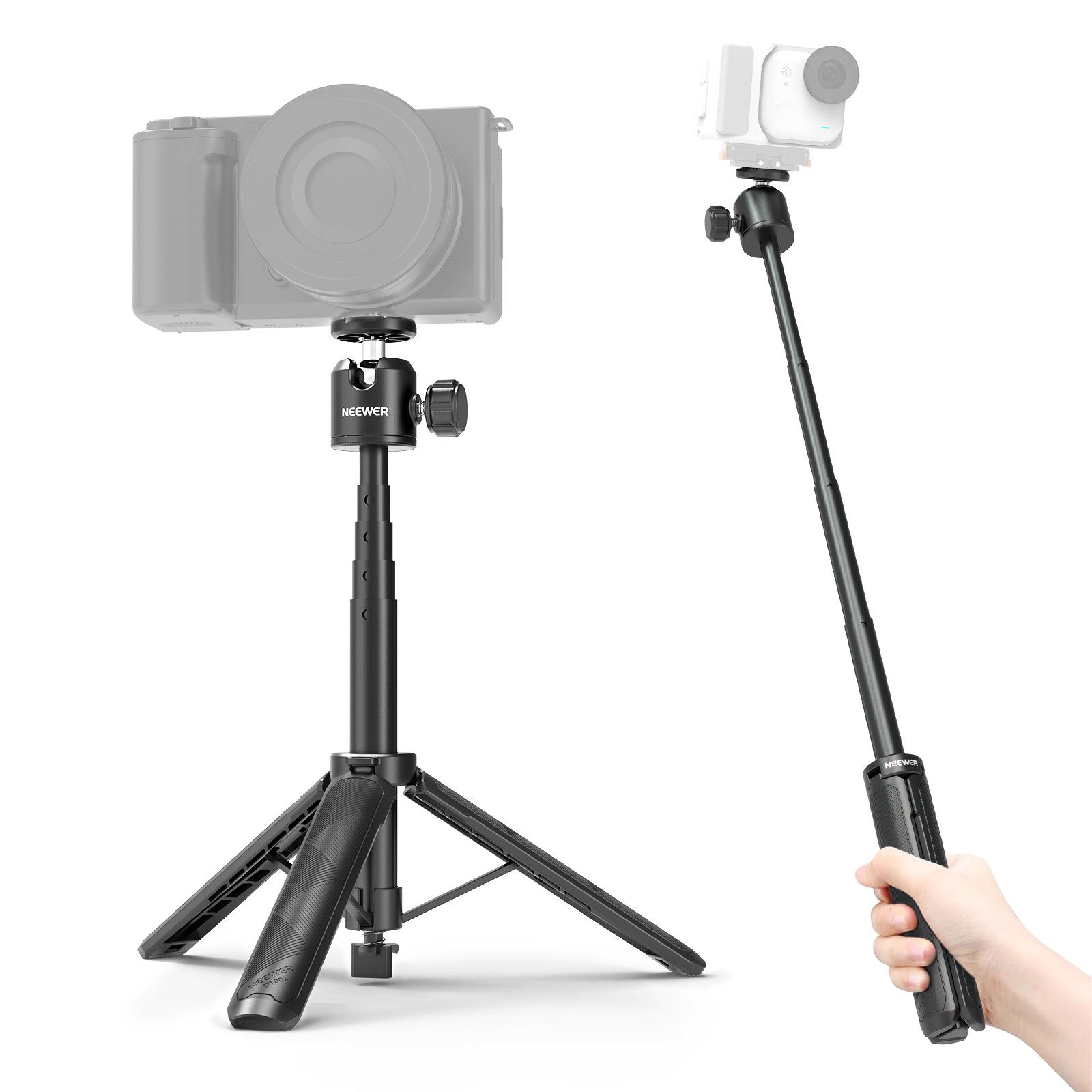 Neewer DT001 Ausziehbarer Selfie Stick Stativ, tragbarer Metallständer Handstativ (kompatibel mit Canon Sony Nikon Kamera, Webcam für Vlogging)