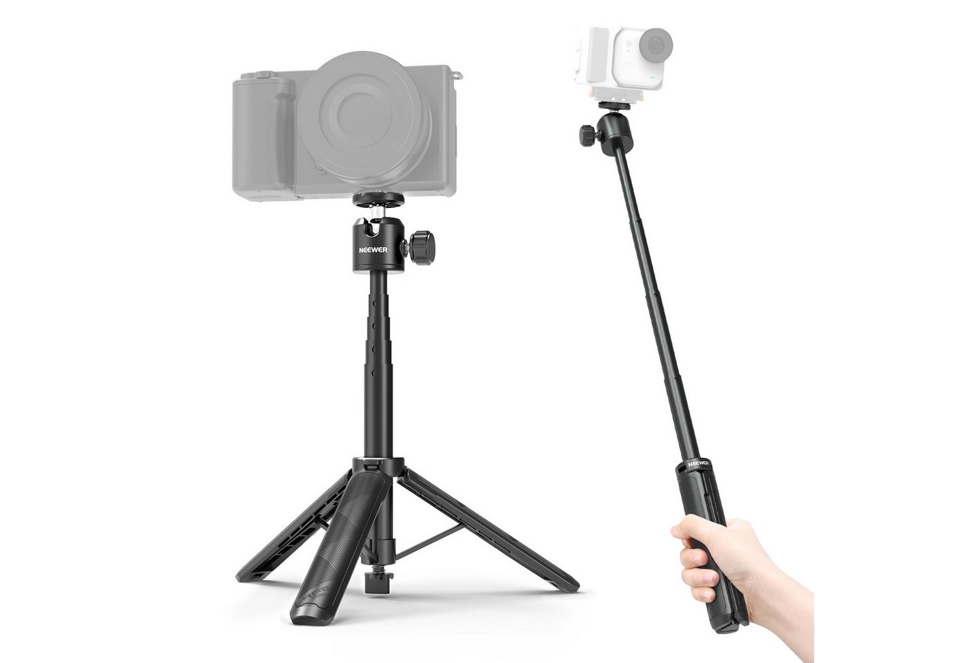 Neewer DT001 Ausziehbarer Selfie Stick Stativ, tragbarer Metallständer Handstativ (kompatibel mit Canon Sony Nikon Kamera, Webcam für Vlogging)