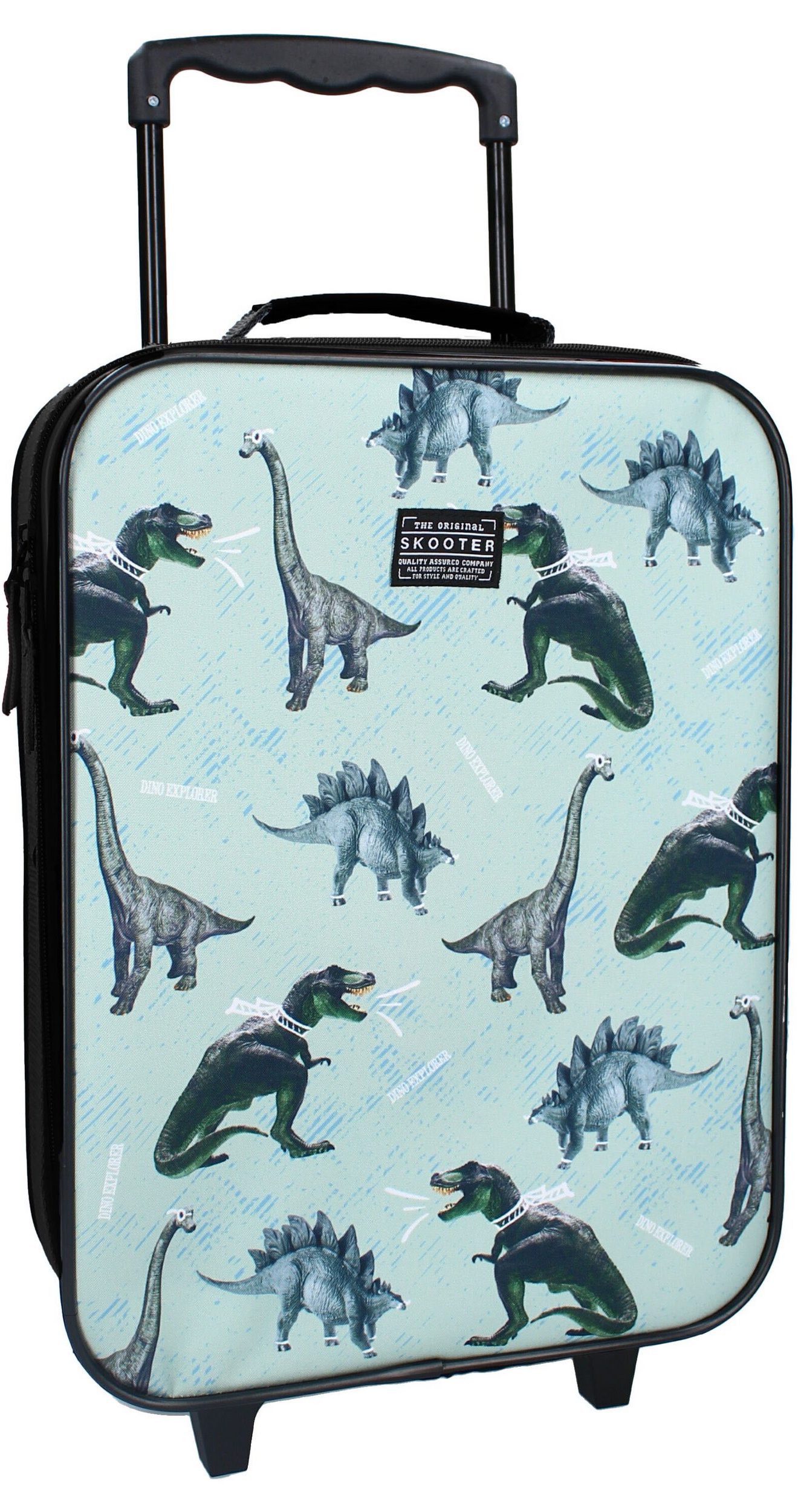 Vadobag Kinderkoffer Dino Dinosaurier Trolley Kindertrolley Junge Weichgepäck Kindergepäck, 2 Rollen, Innenmaße 40x30x10 cm, Volumen 12 Liter