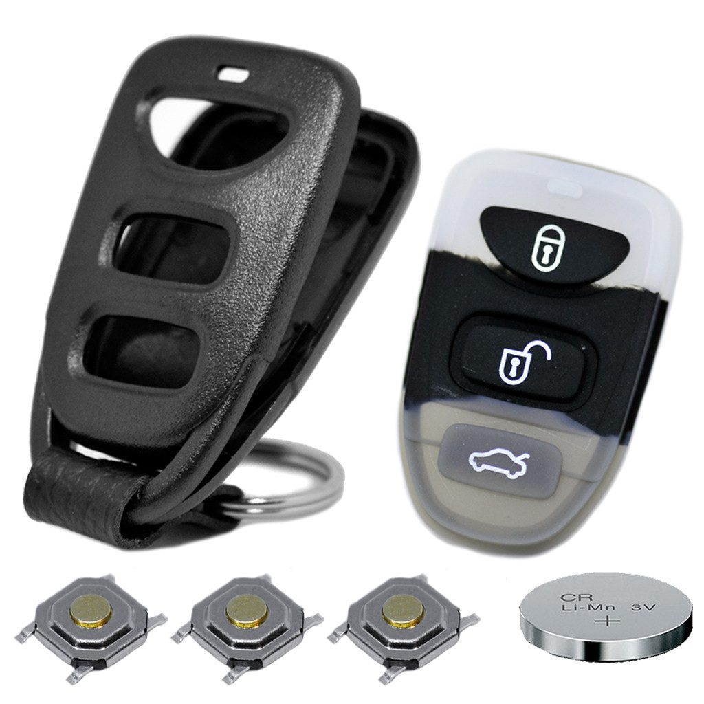 mt-key Auto Schlüssel Gehäuse 3 Tasten + 3X Mikrotaster + 1x passende CR2032 Knopfzelle, CR2032 (3 V), für Hyundai / Kia Funk Fernbedienung