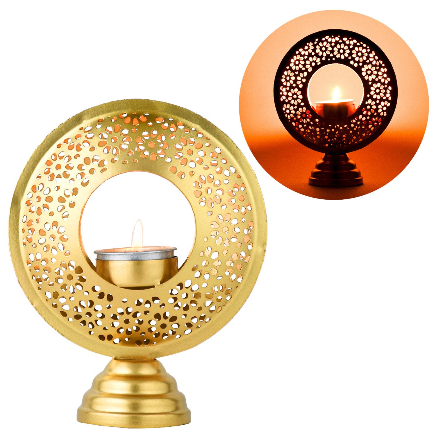 Marrakesch Orient & Mediterran Interior Teelichthalter Orientalischer Teelichthalter Amif edel aus Metall in Gold 16 cm hoch (1 St), Handarbeit