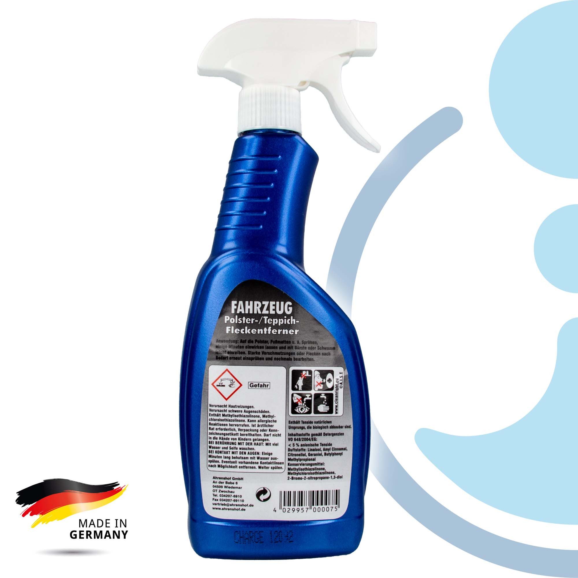 Ahrenshof Fahrzeug Polster-/Teppich-Fleckentferner - 500 ml, reinigt Sitzpolster Auto-Reinigungsmittel