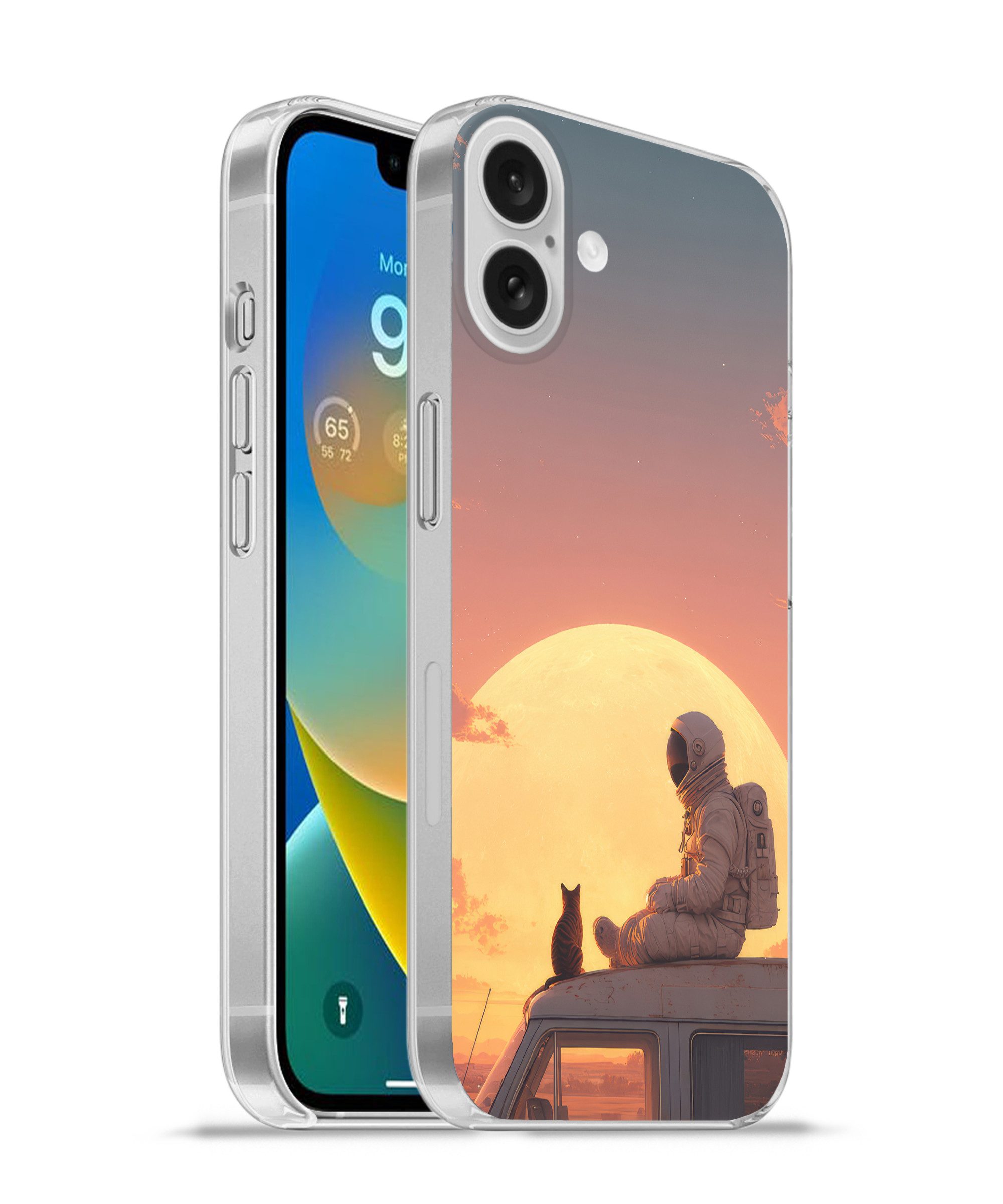 MuchoWow Handyhülle für Apple iPhone 16 Plus Van - Katze - Sonnenuntergang - Orange, Smartphone-Bumper, Print, Handy Schutzhülle Dünn