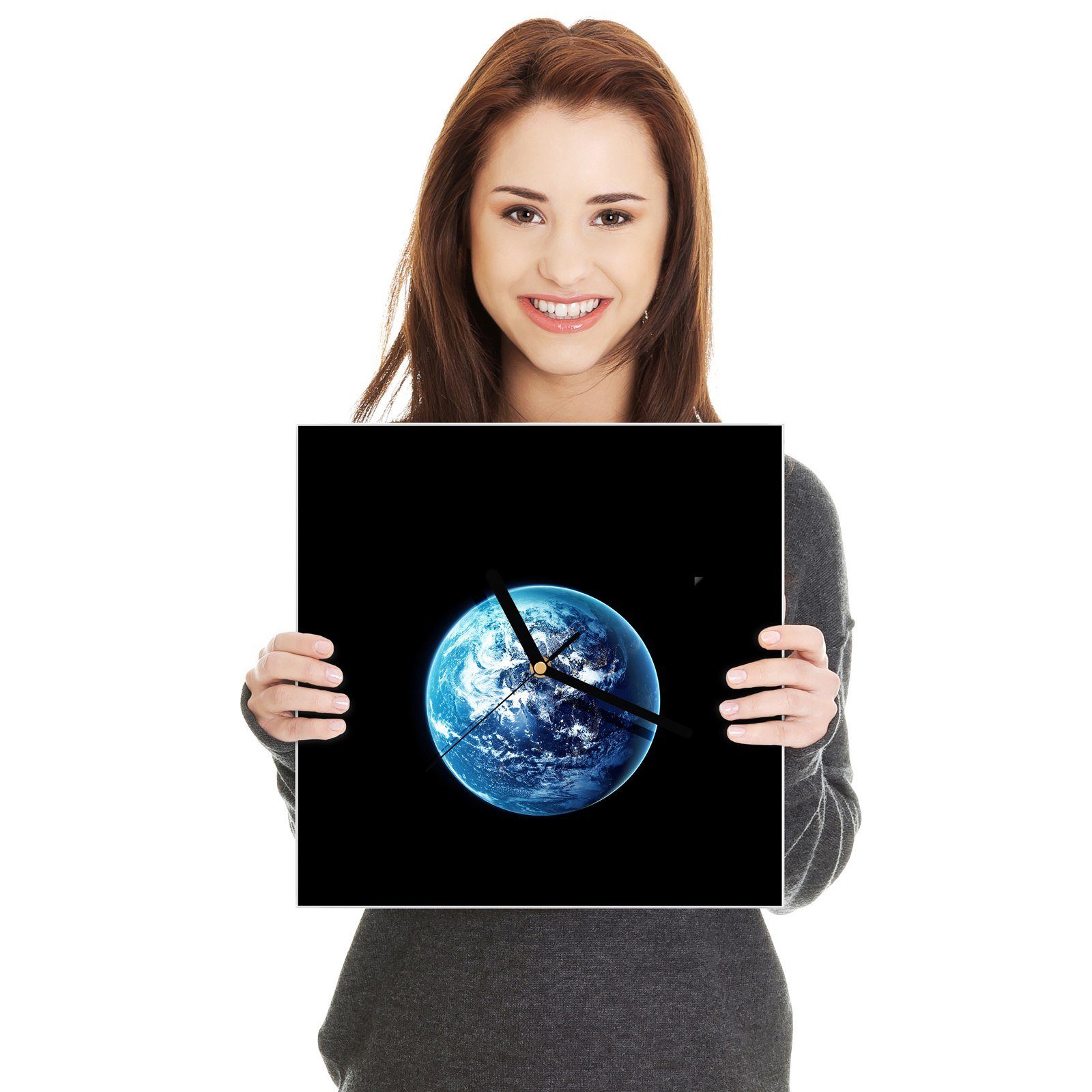 Primedeco Wanduhr Wandkunst Planet Glasuhr x Wanduhr 30 mit Erde Größe cm Motiv 30