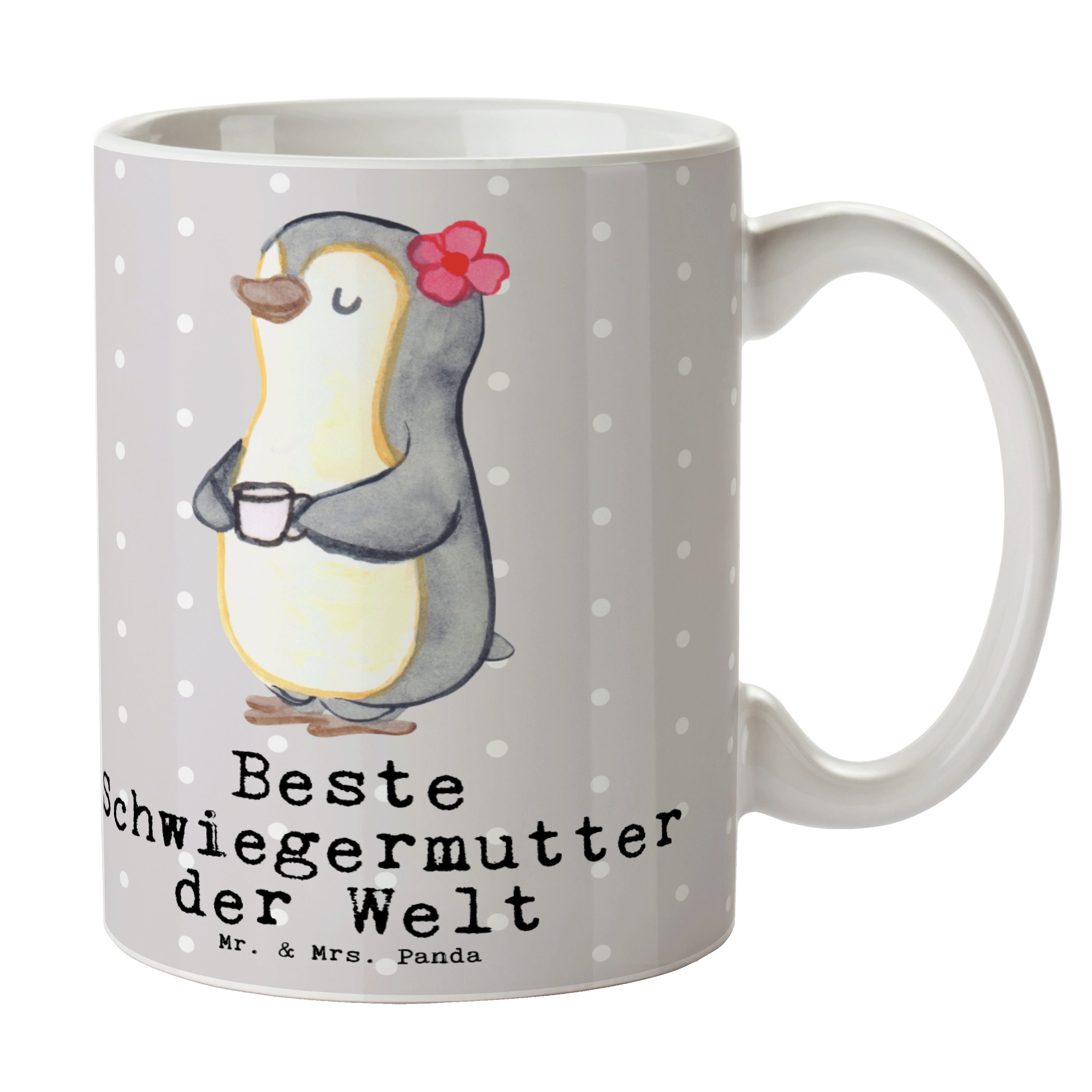 Keramik Kaf, Mrs. Grau Geschenk, - Beste Pastell Schwiegermutter & - Tasse Panda Pinguin Mr. der Welt