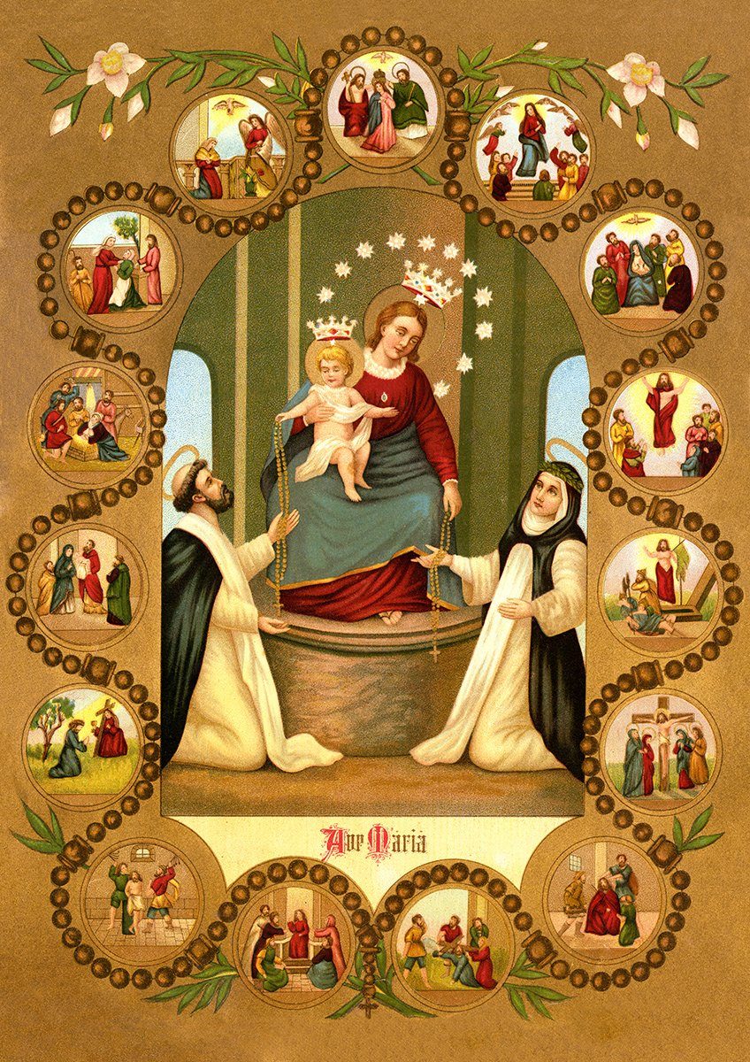 BillerAntik Kunstdruck Madonna vom Rosenkranz Maria Empfängnis Jesus Geburt Sankt A3 0120, (1 St)