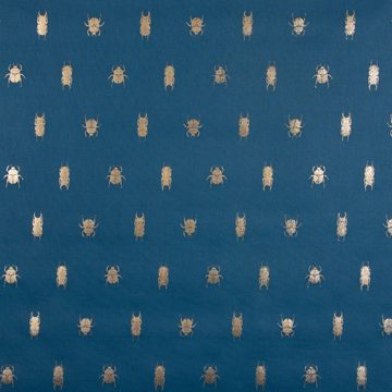 Vorhang SCHÖNER LEBEN. Vorhang Käfer blau gold metallic 245cm, SCHÖNER LEBEN., Smokband (1 St), blickdicht, Baumwolle, handmade, made in Germany, vorgewaschen