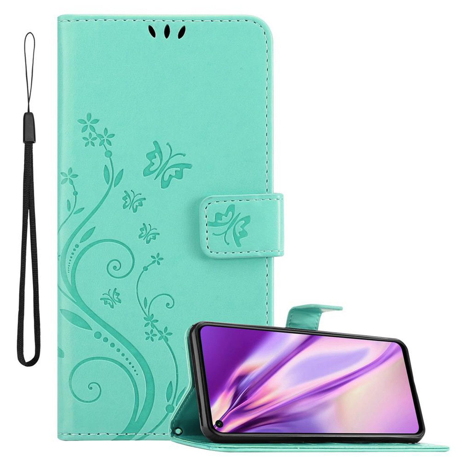 Cadorabo Handyhülle für Honor 20 / 20S / Huawei NOVA 5T Hülle Honor 20 / 20S / Huawei NOVA 5T, Hülle Schutzhülle Blumen Flower mit Standfunktion Kartenfach Magnet