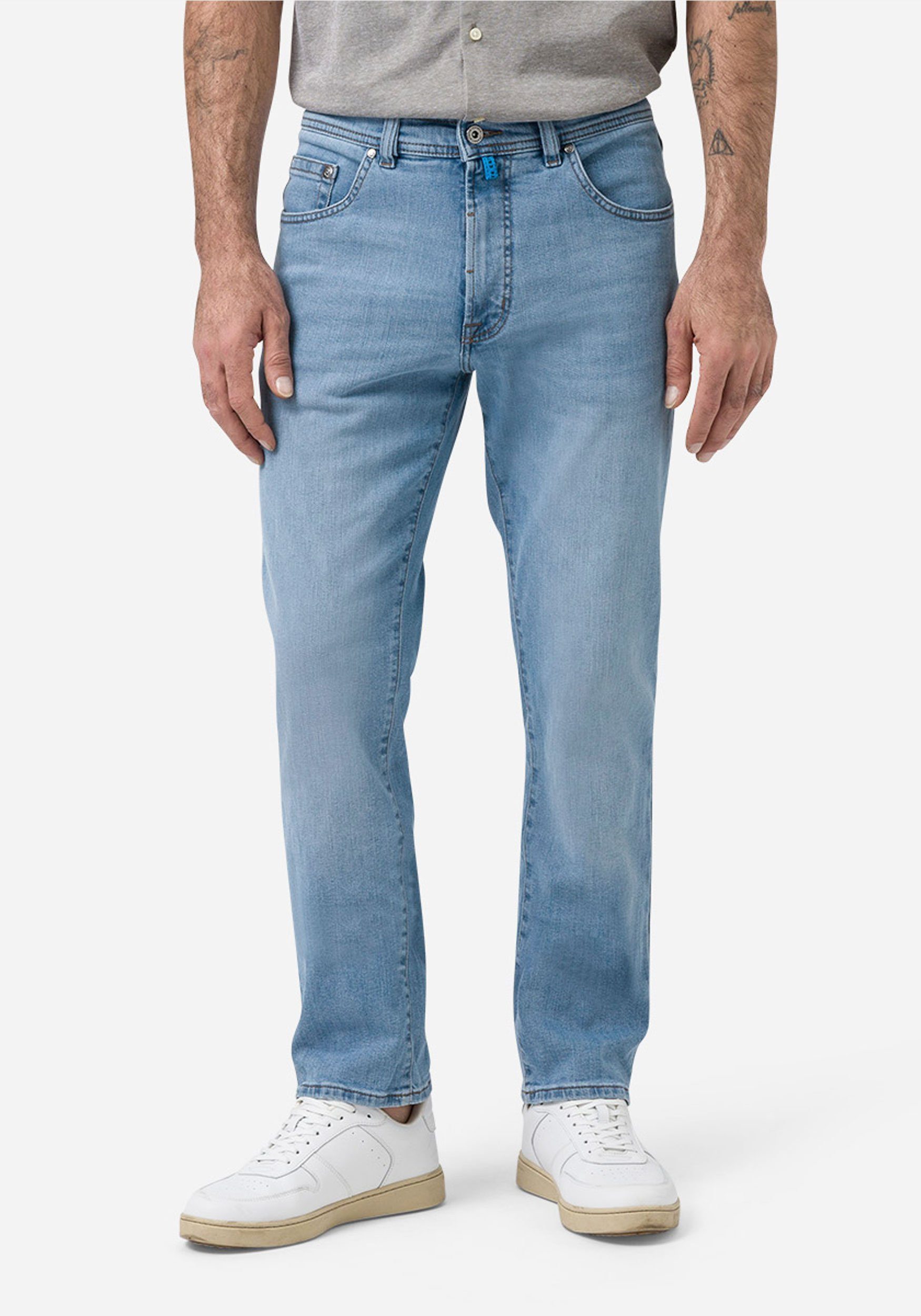 Pierre Cardin 5-Pocket-Jeans Dijon Comfort Fit Green Rivet Stretch Denim Light Blue Fashion Fancy