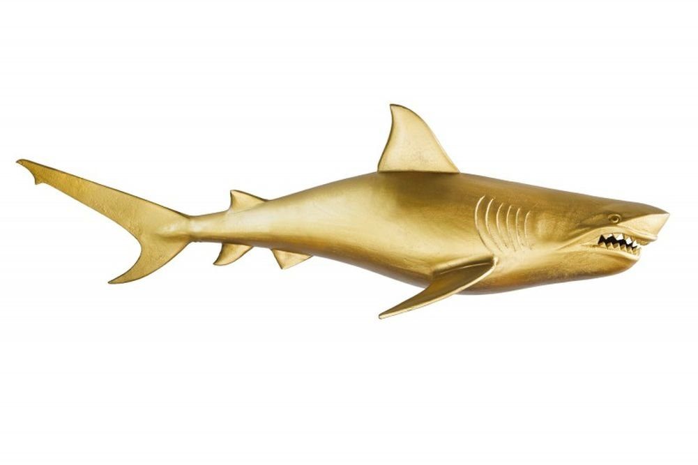 Aluminium LebensWohnArt SHARK Dekoobjekt Haifisch gold rechts Wanddeko Maritim 105cm