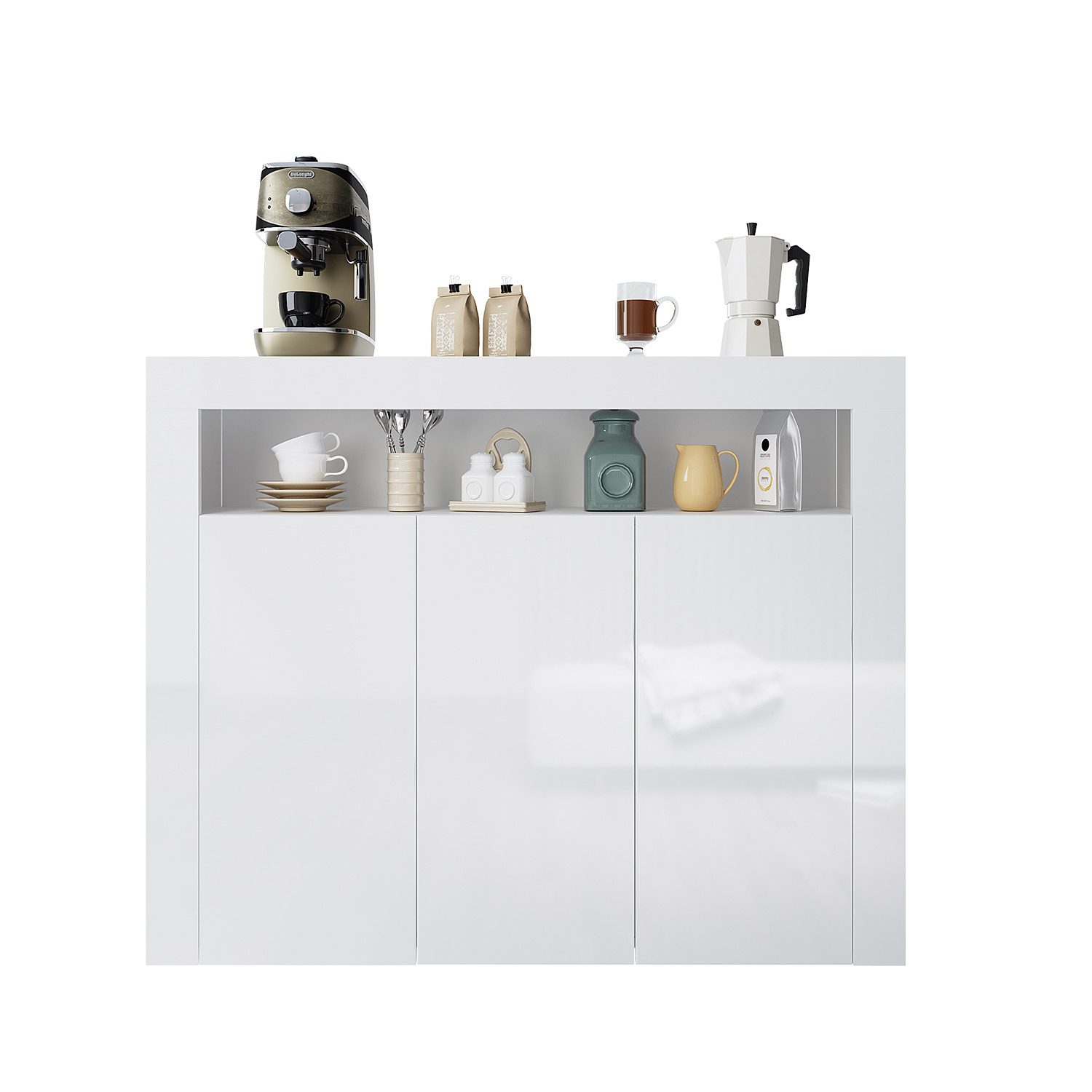SONNI Kommode Kommode weiß Hochglanz mit led Beleuchtung 116cm x 93cm x 35cm, Kommodenschrank