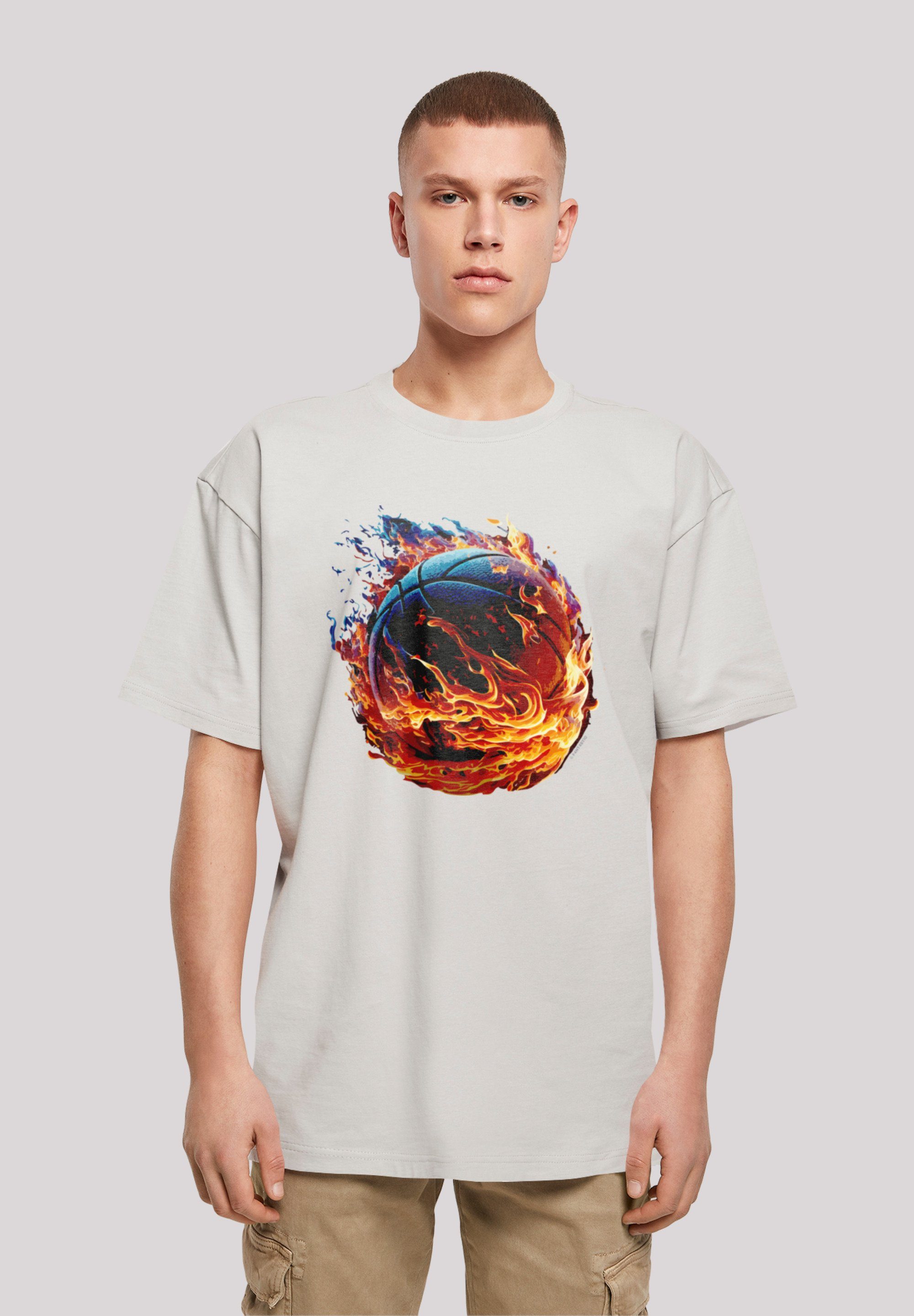 F4NT4STIC T-Shirt Basketball On Fire Sport OVERSIZE TEE Print lightasphalt