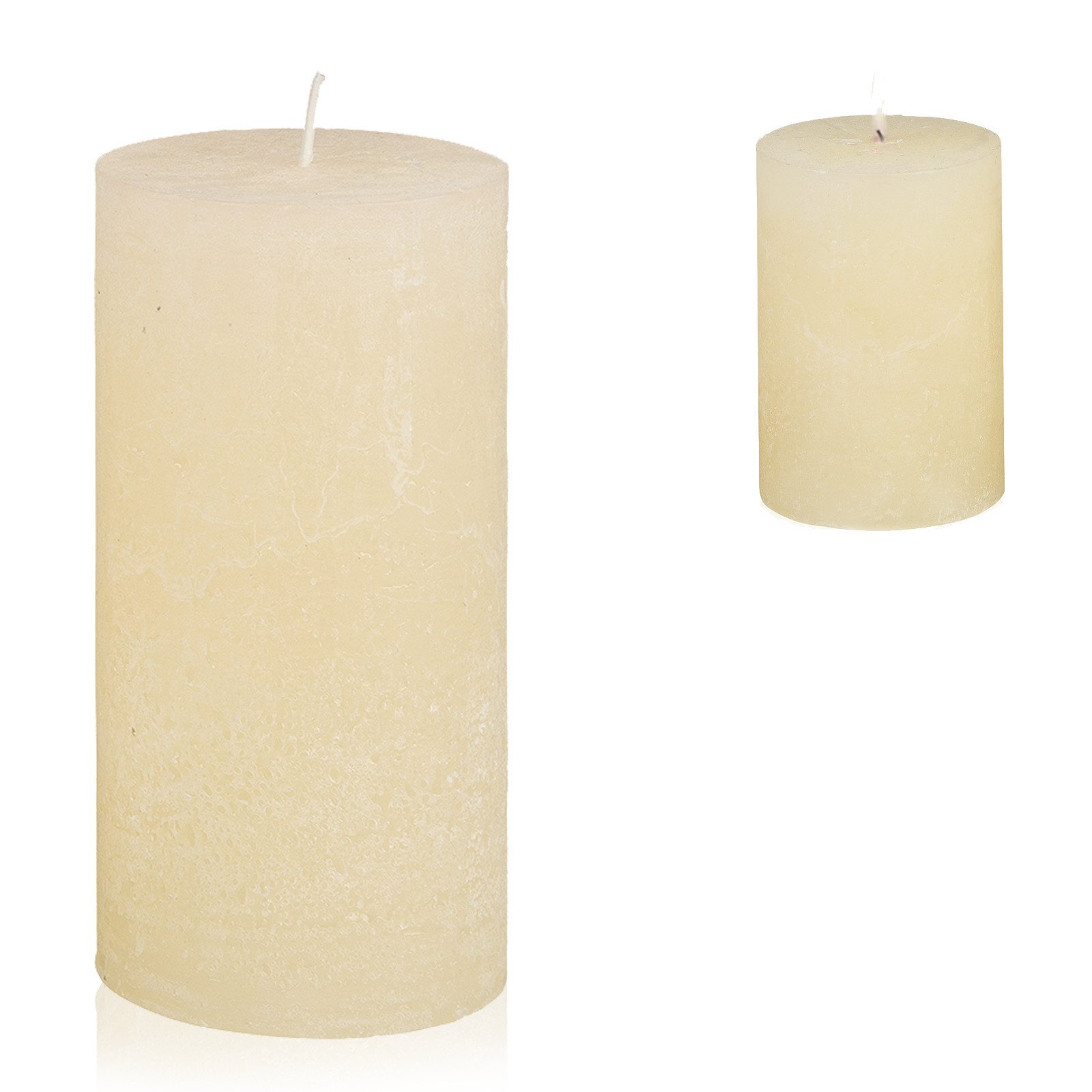 Candelo Stumpenkerze Rustic Stumpenkerze - Creme - 12cm - ca. 54 Std Brenndauer