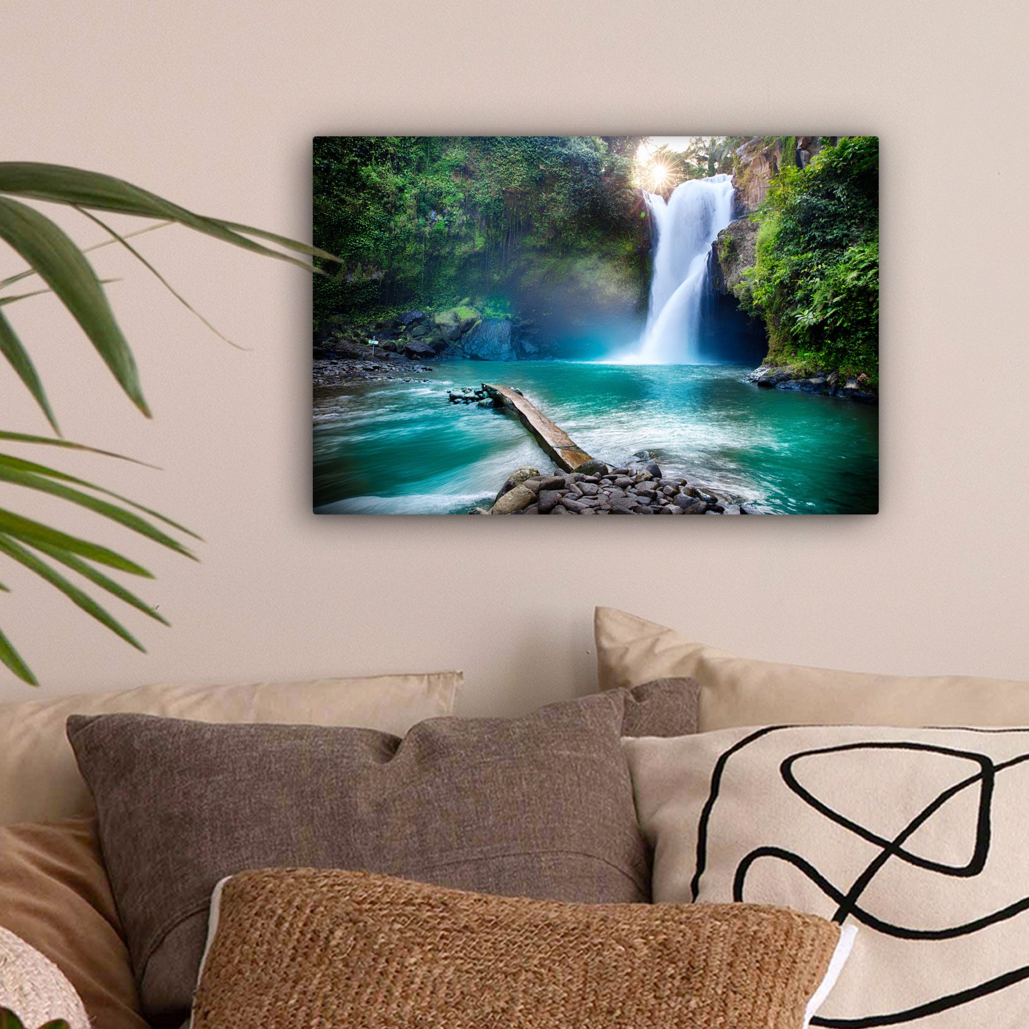 OneMillionCanvasses® Leinwandbild Wasserfall - Steine - Landschaft - Pflanz günstig online kaufen