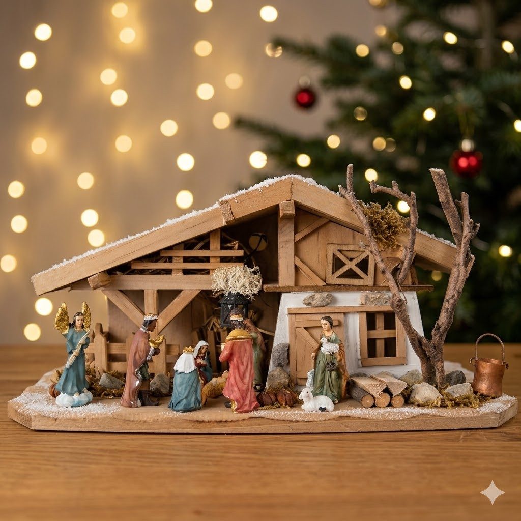 Krippenursel Krippe Weihnachtskrippe Gersdorf inkl. 11-tlg. Figurensatz K 111 (11-tlg), Handbemalte Figuren