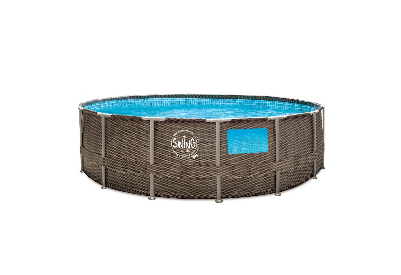 Thumbnail - HAF Framepool Frame Pool Aufstellpool Schwimmbecken Grau Rattan rund 305 x 76 cm (Komplett Set, Einfacher und schneller ...