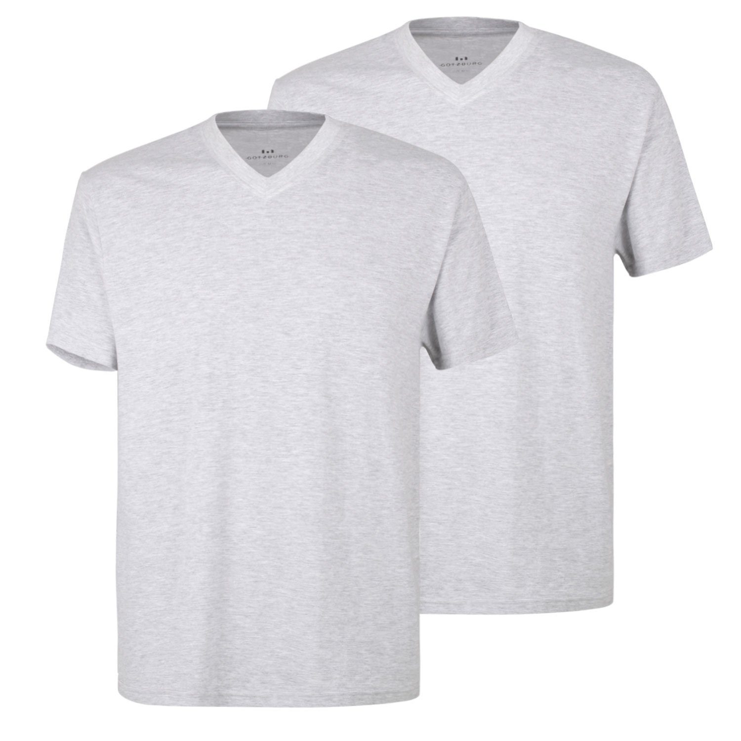 Grau melange GÖTZBURG T-Shirt mit V-Ausschnitt, Premium-Qualität im 2er (2-tlg) Pack