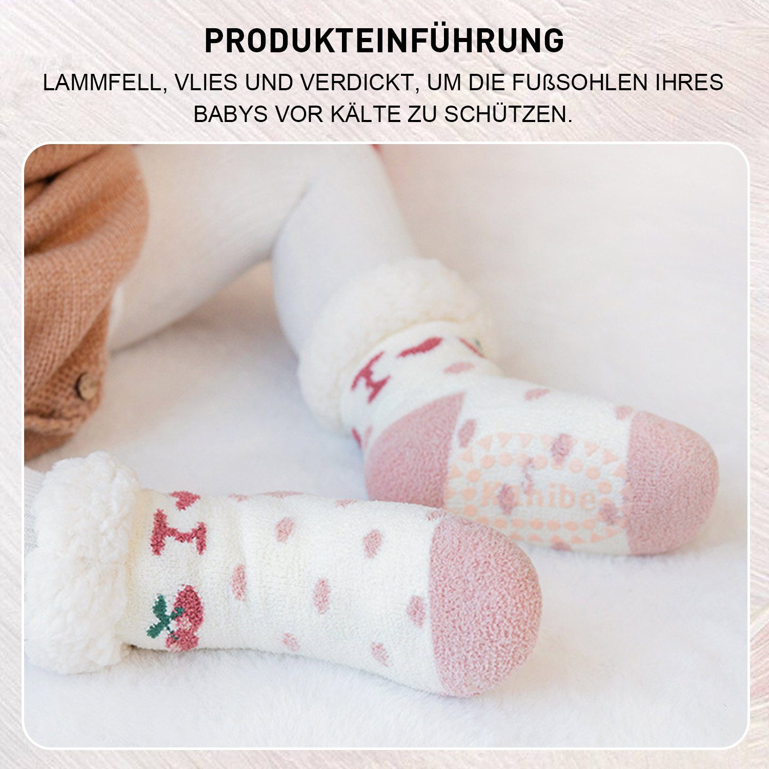 Thermosocken Tiersocken Bodensocken Daisred Baby 3Paar Weiß+Rosa+Khaki Flauschige