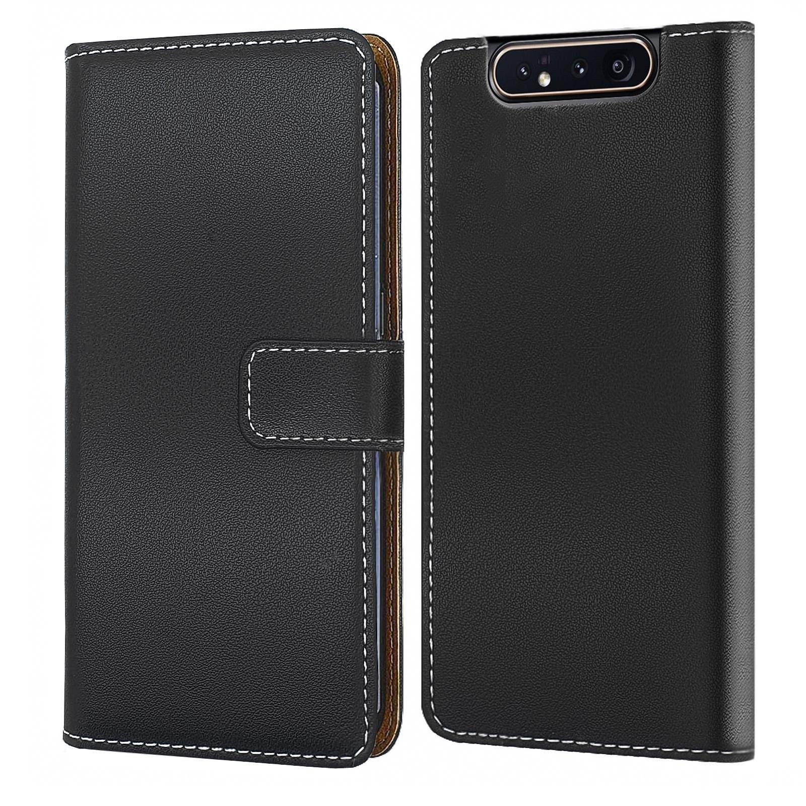 Numerva Handyhülle Bookstyle Etui Handytasche für Samsung Galaxy A80, Schutzhülle Klapphülle Flip Cover Schwarz