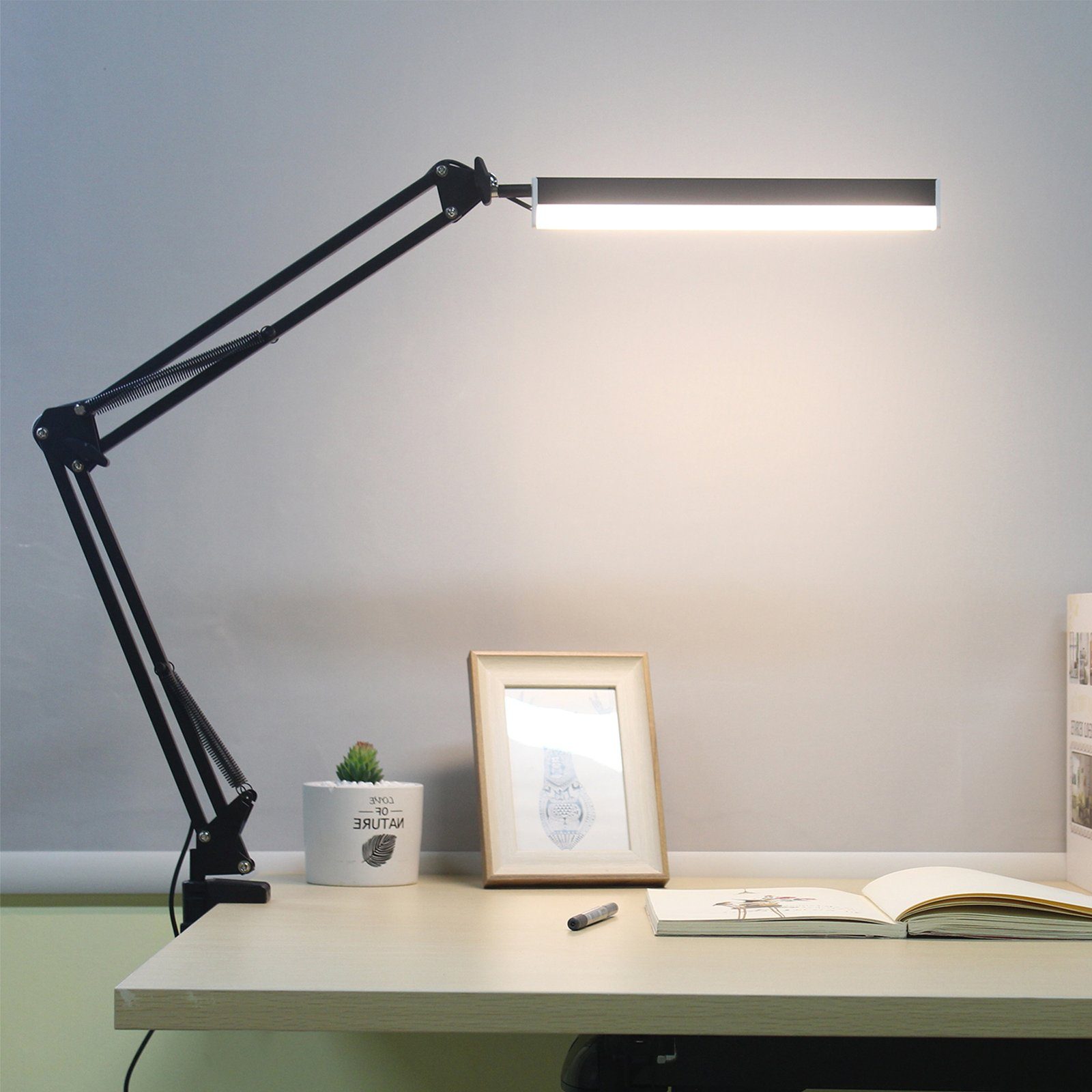 CALIYO LED Schreibtischlampe 3 Helligkeitsstufen 420LM Augenschutz Schreibtischlampe, Schreibtischlampe,LED Farb mit Architektenlampe, Büro Schwenkarm Tischlampe