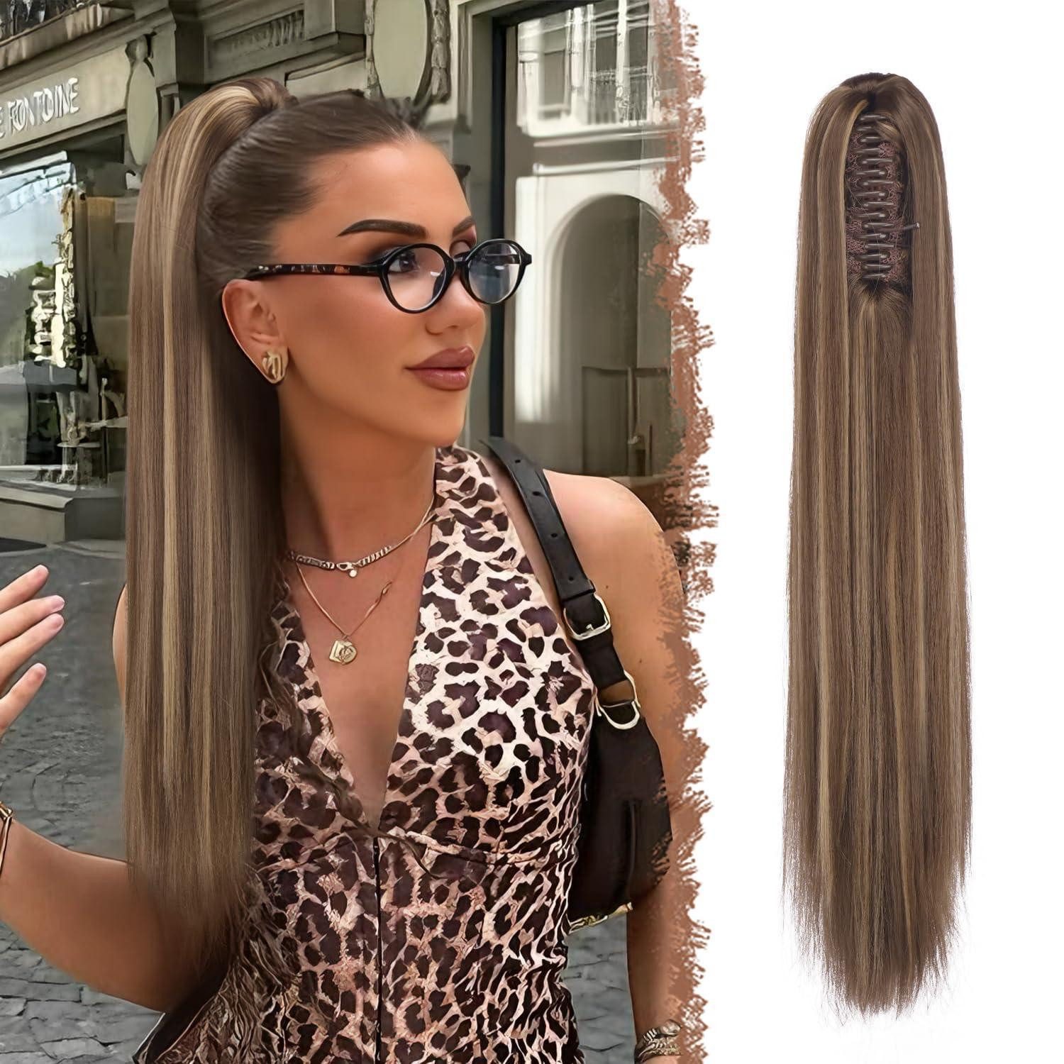 LuxusKollektion Kunsthaar-Extension Haarteil Pferdeschwanz 22H10# Honigblond Gemischt Mit Hellbraun 63 cm