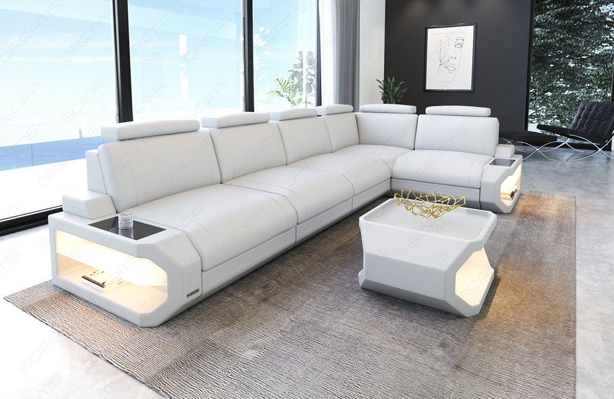 Sofa Dreams Form Ledercouch, mit Sofa L-Form Ledersofa L Siena Couch LED-Beleuchtung Leder Ecksofa lang
