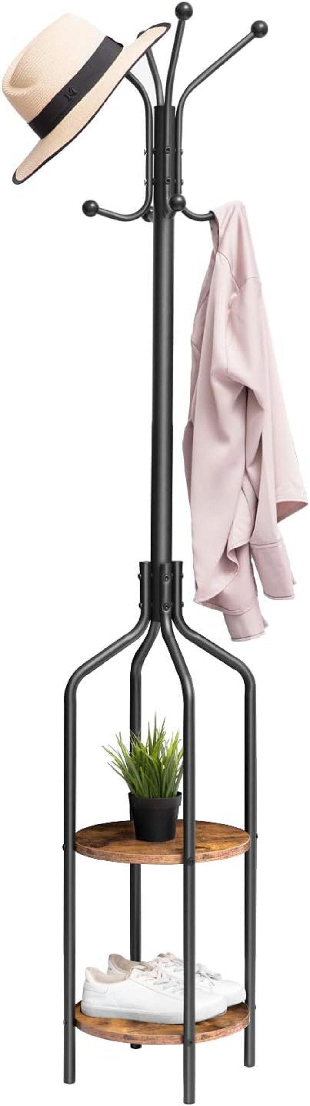 Hoobro Garderobenständer mit 2 Ablagen, (183 cm Kleiderständer im Industrie-Stil, freistehende Garderobe aus Holz und Metall), stabil & platzsparend