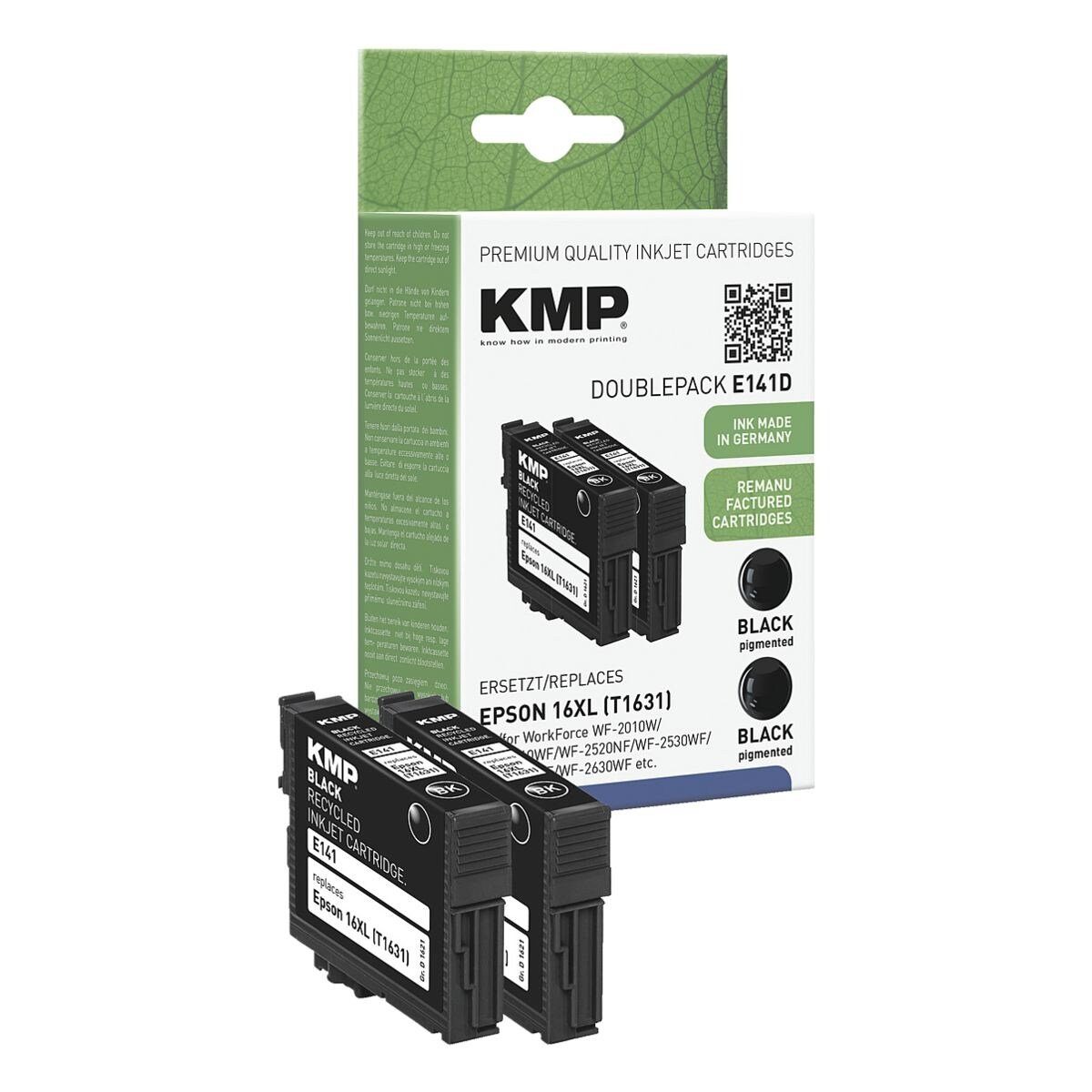 KMP Tintenpatrone (Doppelpack, Epson schwarz schwarz) »T1631XL«, ersetzt 2-tlg., (2x)