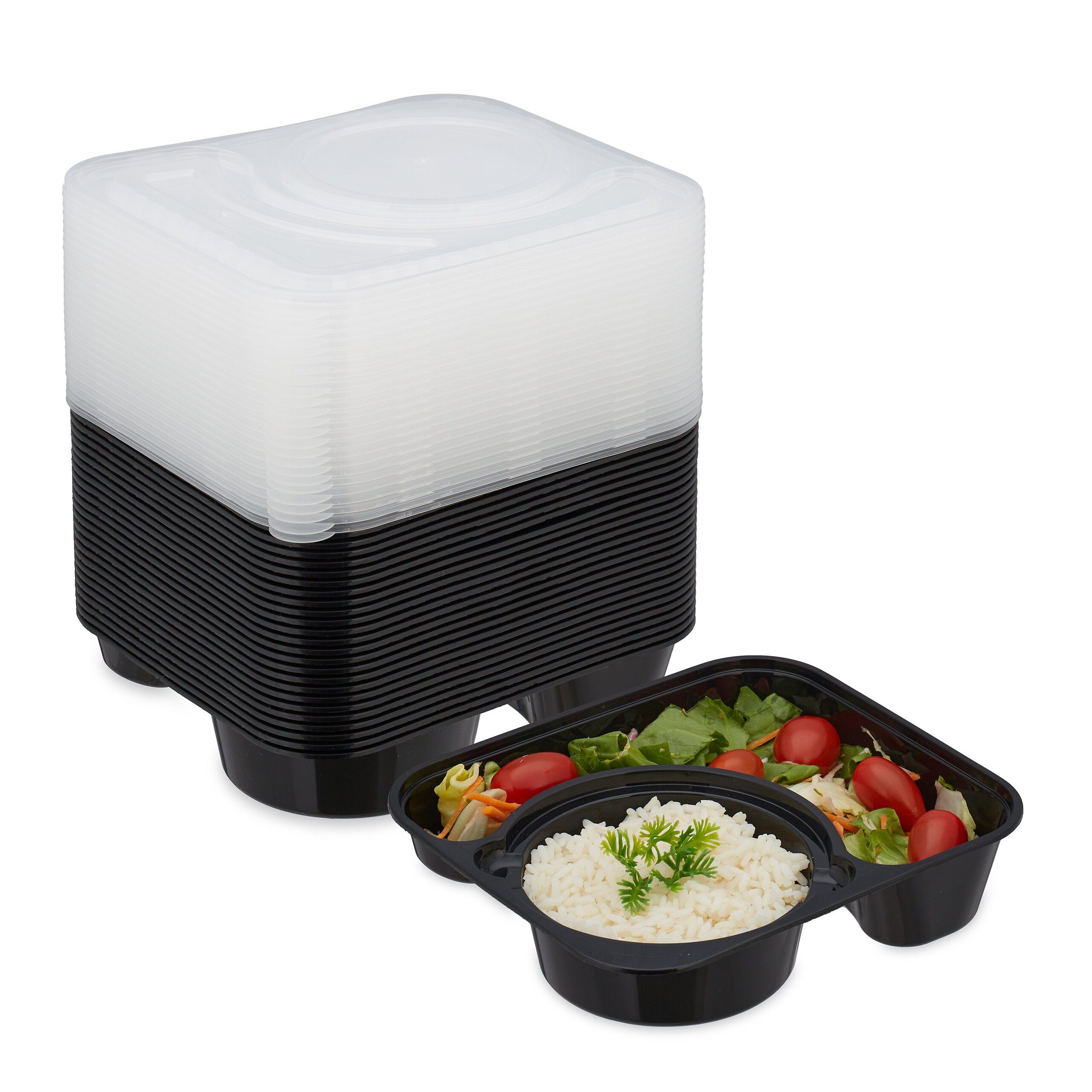 relaxdays Set Kunststoff Boxen Prep Lunchbox Fächer, 2 Meal 24