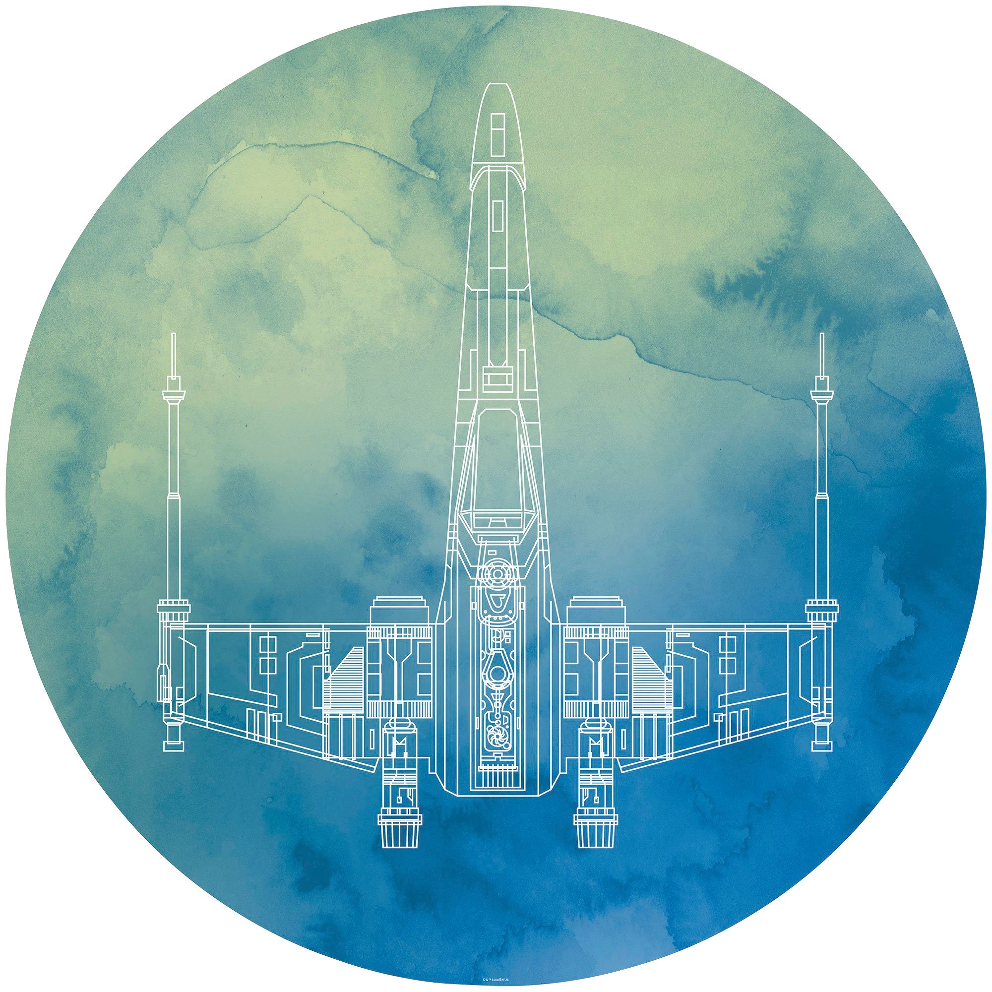 Komar Fototapete Vlies selbstklebend - Star Wars X-Wing - Größe 125 x 125 cm, glatt, bedruckt, Kinderzimmer