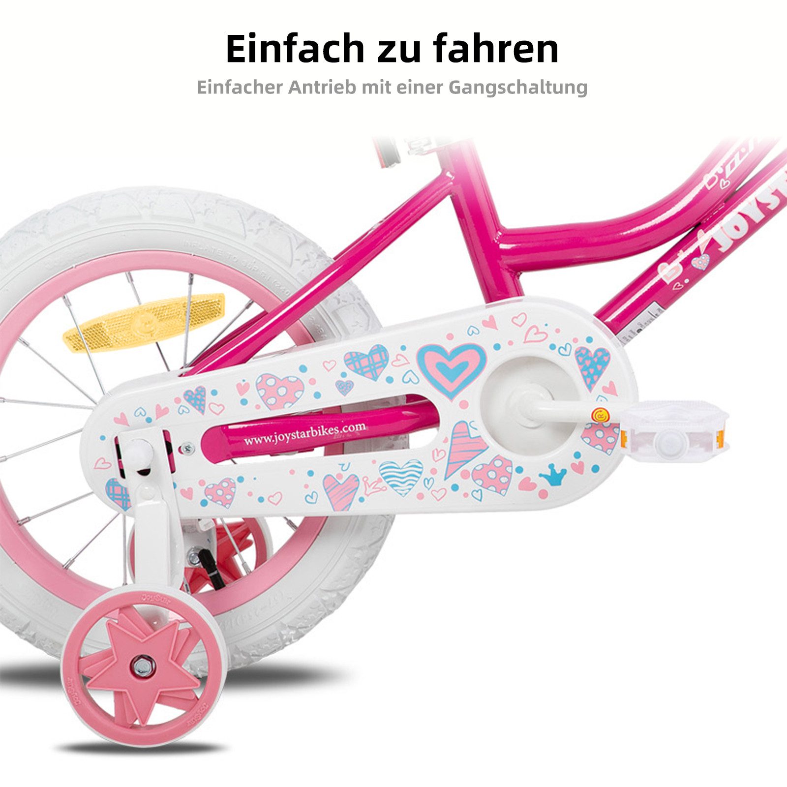JOYSTAR Kinderfahrrad 12 14 16 18 Zoll Mädchenfahrrad, 2 - 9 Jahre,Geschenk für Prinzessin, 1 Gang, Mit Hilfsrädern, farbigen Bändern, Korb, Reflektor, Kettenab – Bild 4 von 5