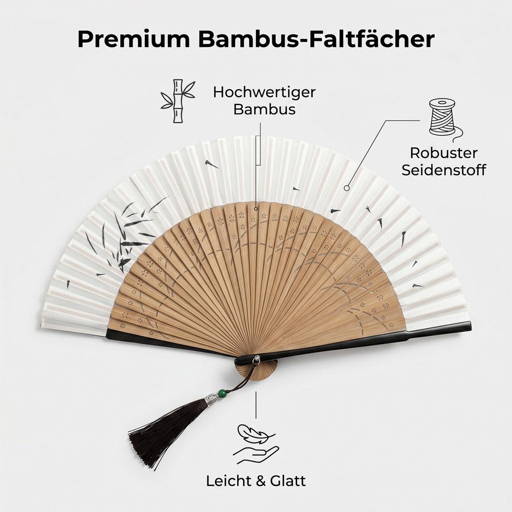Bwecuy Handfächer Faltbare Fächer, Bambusfächer mit Quaste für Geburtstagsgeschenke, Tanzen, Cosplay, Hochzeit, Party, Requisiten-Dekoration