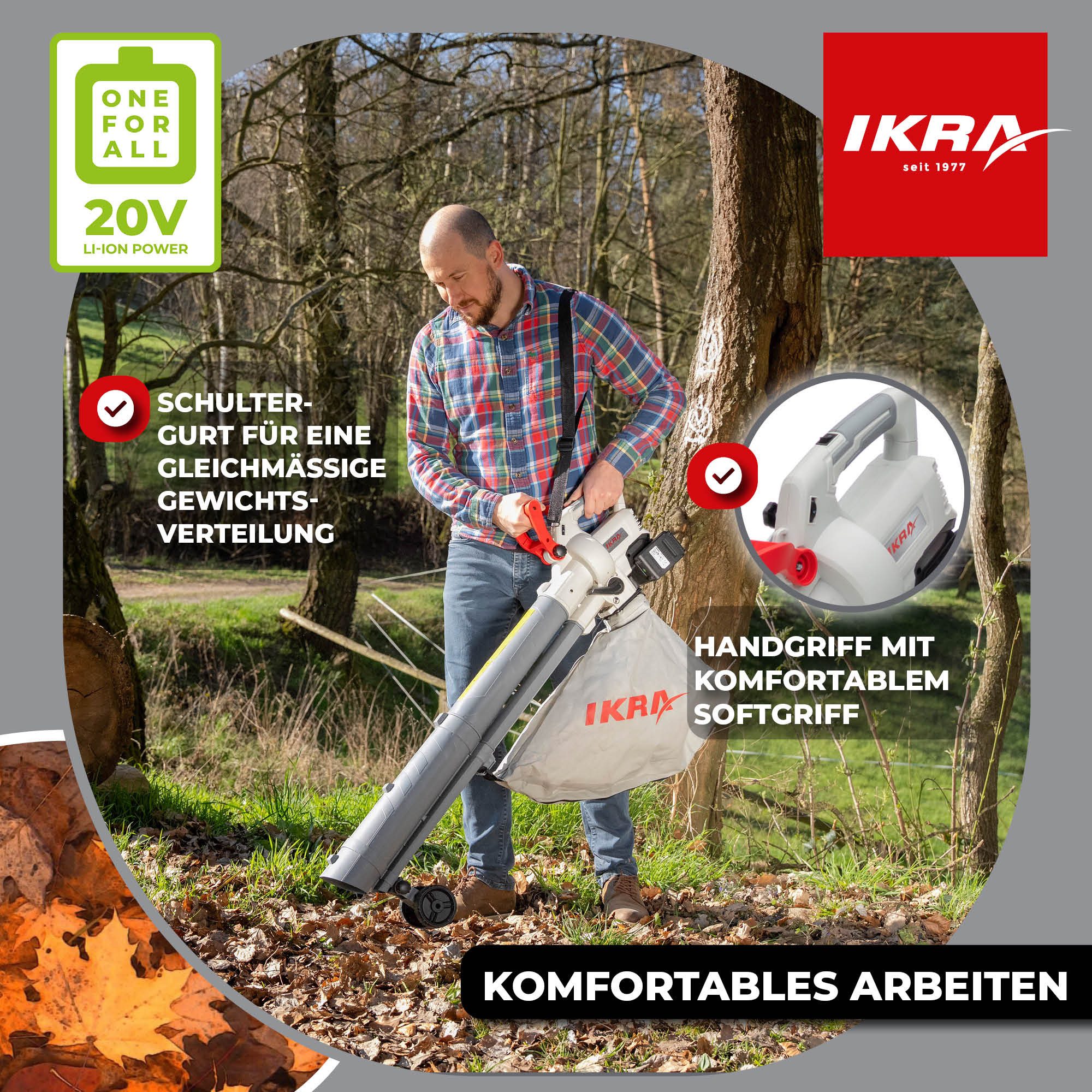 ikra GmbH Akku-Laubbläser IALS 2-20, (Set, inkl. Akku & Doppel-Schnelllader), bis 210km/h, inkl. 2 x 20V Akkus (2,0 Ah) & Schnelllader – Bild 4 von 5