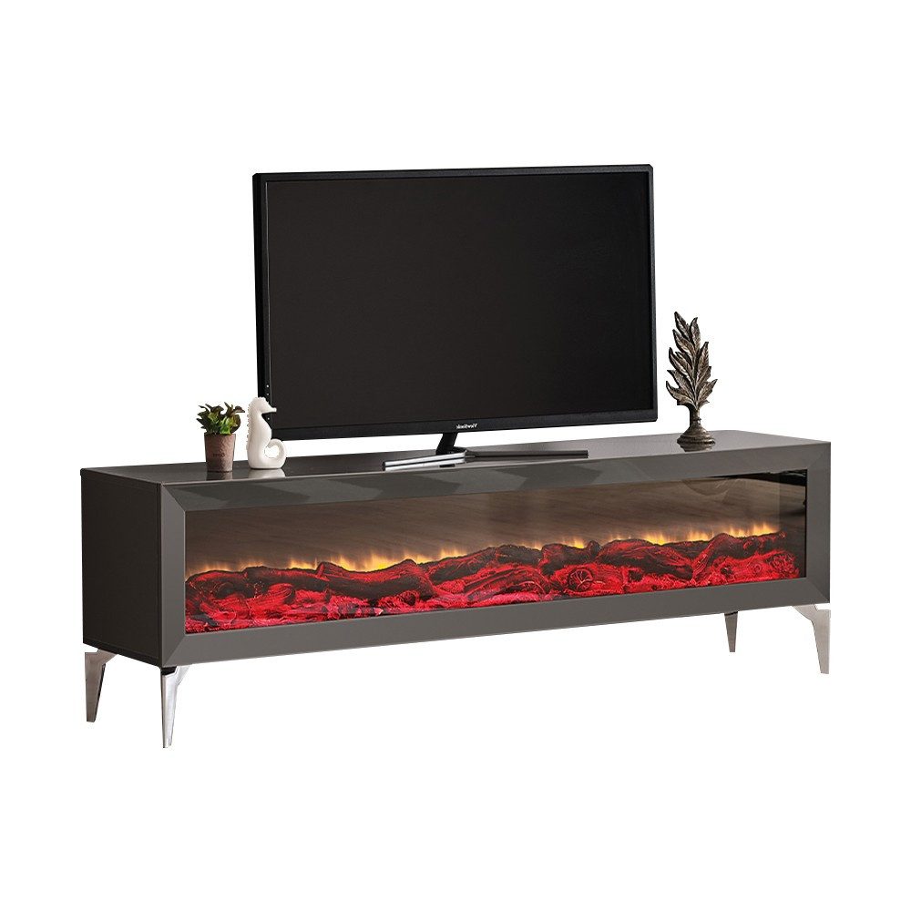Xlmoebel TV-Schrank XLMOEBEL Kamin Tisch Sideboard in Grau aus Holzfurnier und MDF (Kamin Tisch Sideboard) Made in Europa