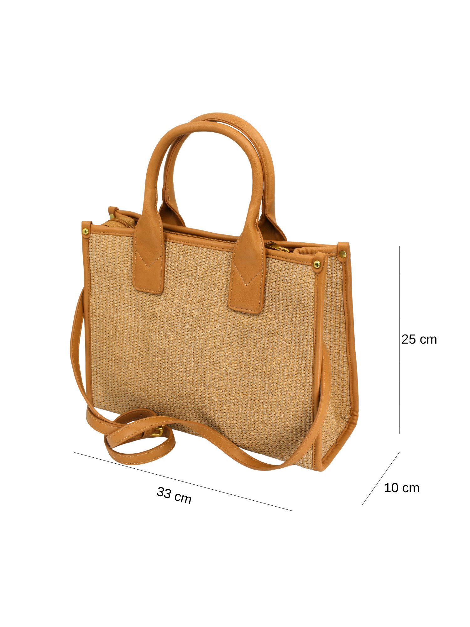 Adel Bags Schultertasche Salda Strohtasche für Damen, mit Leder, ideal für Sommer & Urlaub