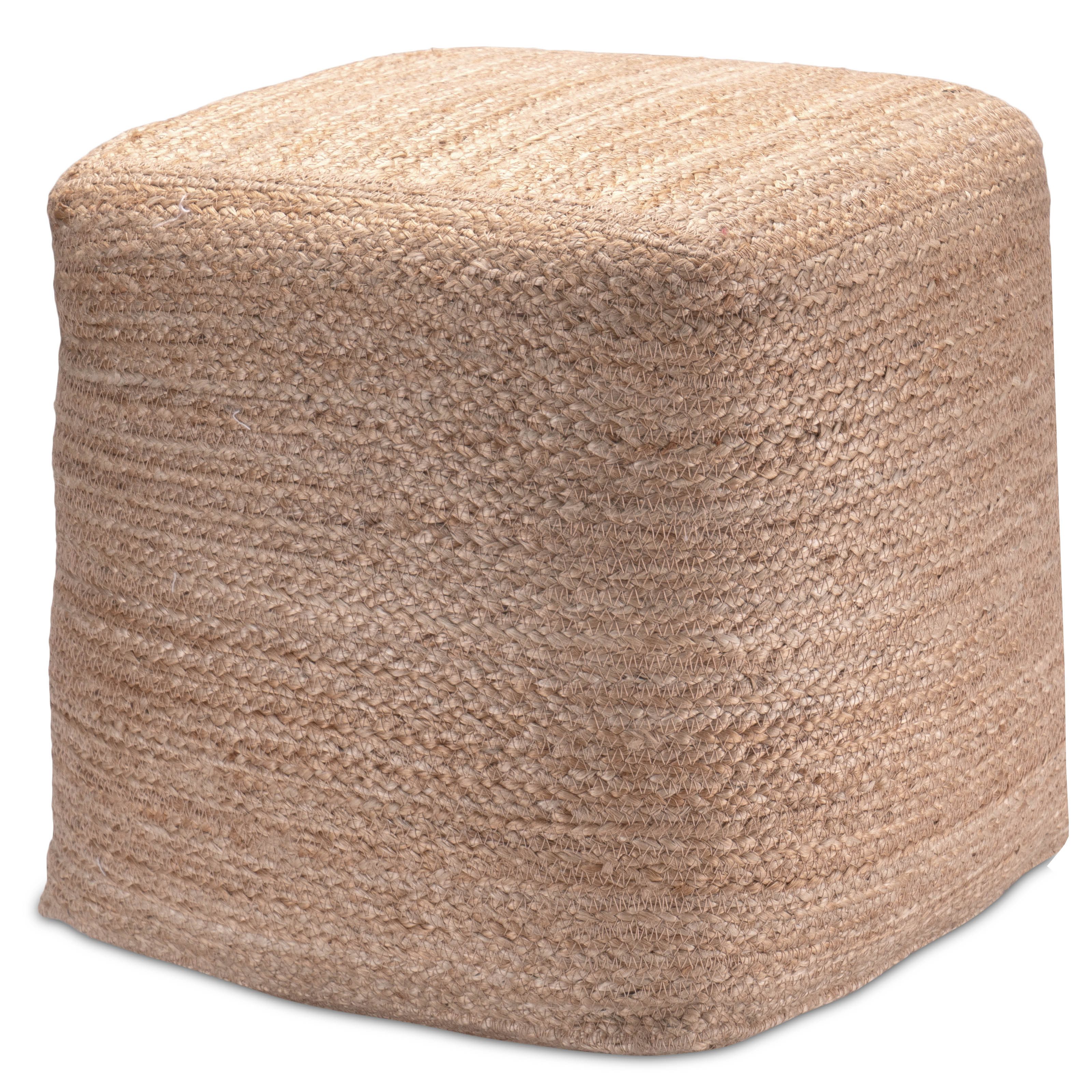 Decorasian Pouf Stilvolles Sitzkissen aus geflochtener Jute, Bequemer Fußhocker im Boho-Stil, 40x40x40cm