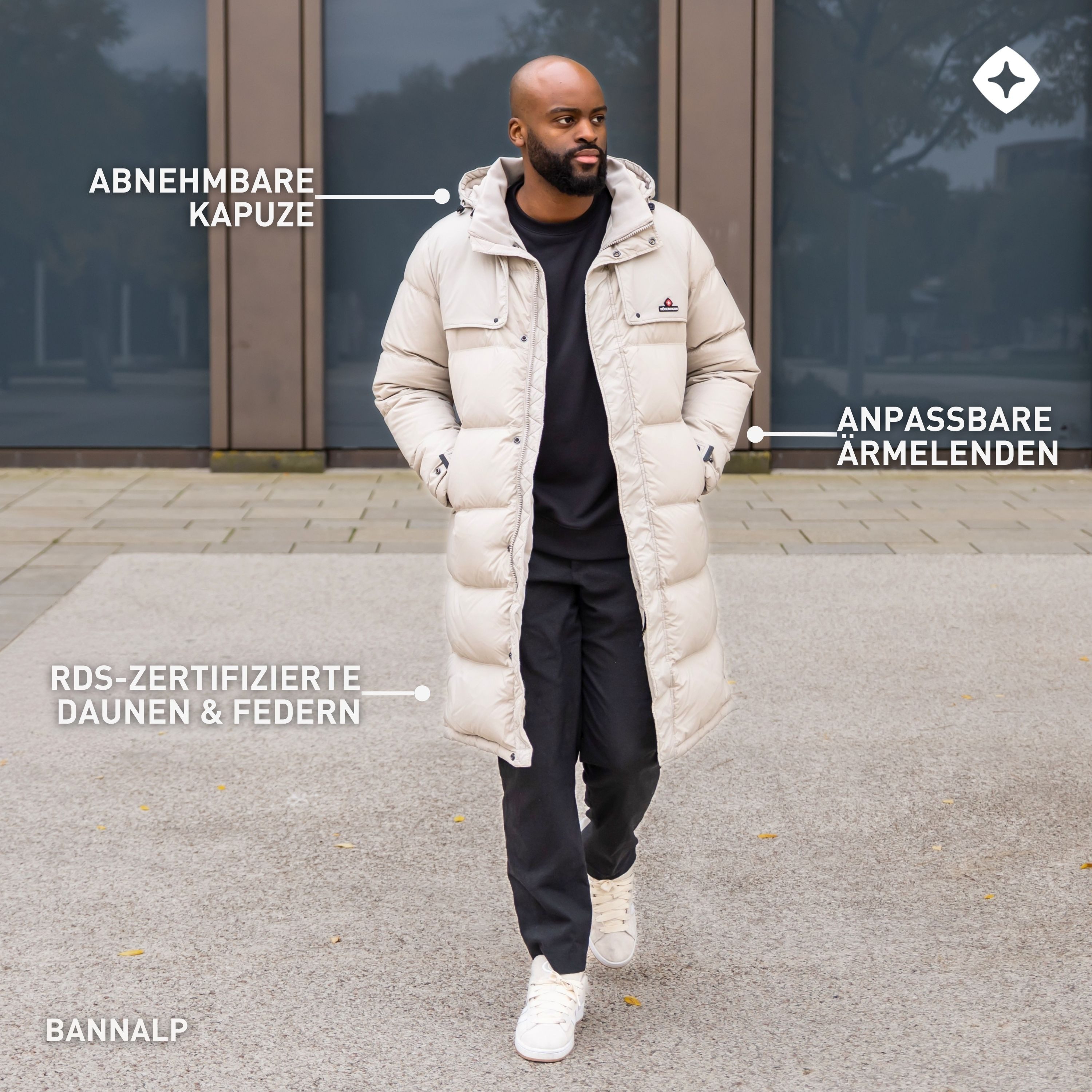 Höhenhorn Winterjacke Bannalp Herren Wintermantel für Männer Daunen Puffermantel Lang