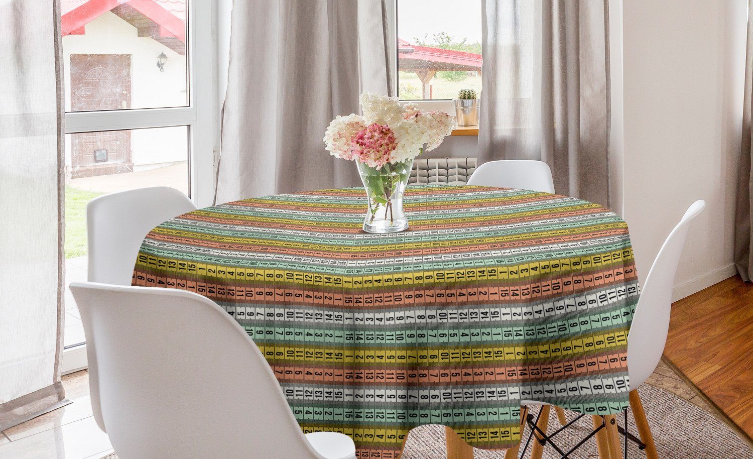 Abakuhaus Tischdecke Kreis Tischdecke Abdeckung für Esszimmer Küche Dekoration, Pastell Couture Maßband | Tischdecken