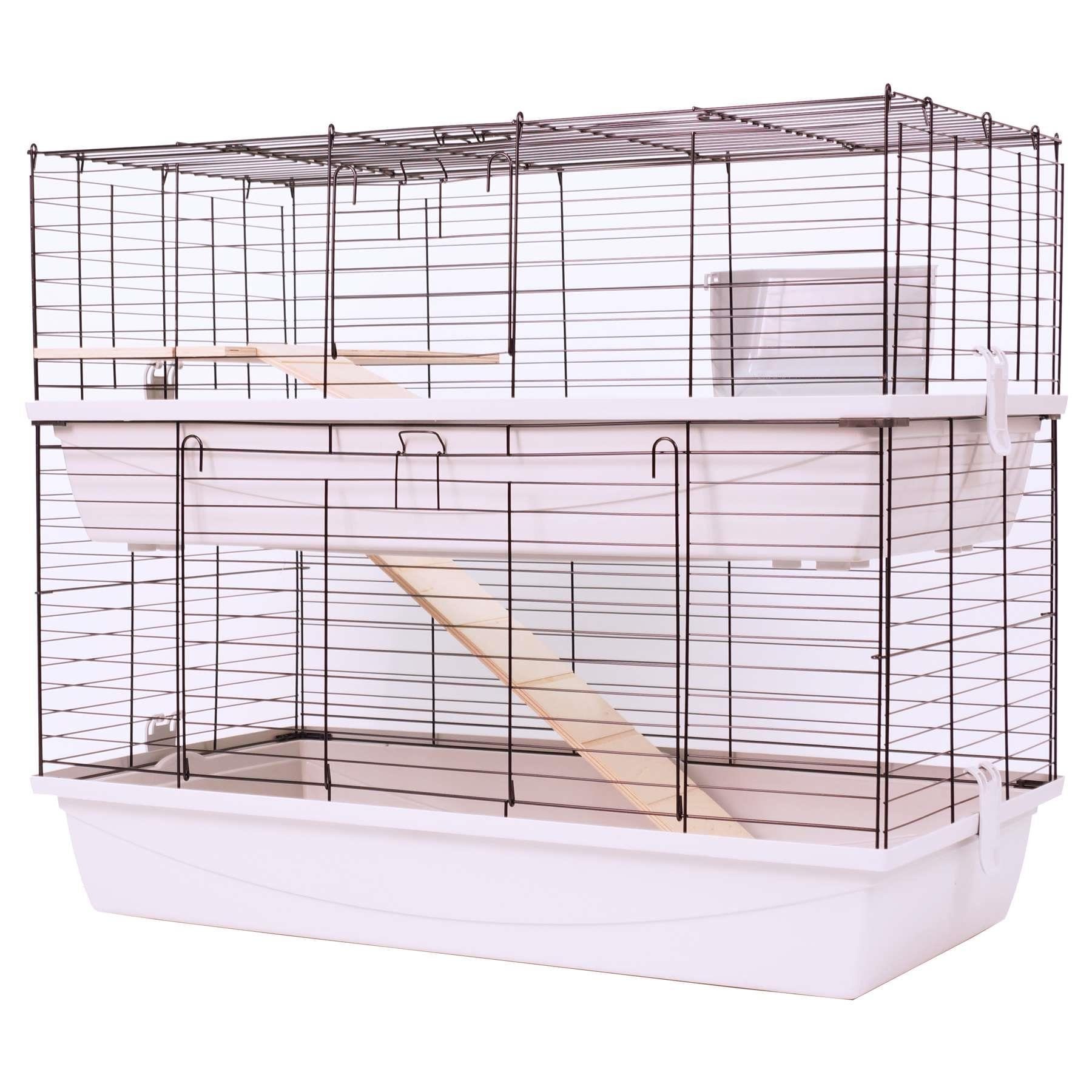 Kleintierkäfig Kaninchenkäfig Meerschweinchenkäfig GRENADA 2 Etagen+Holzausstattung