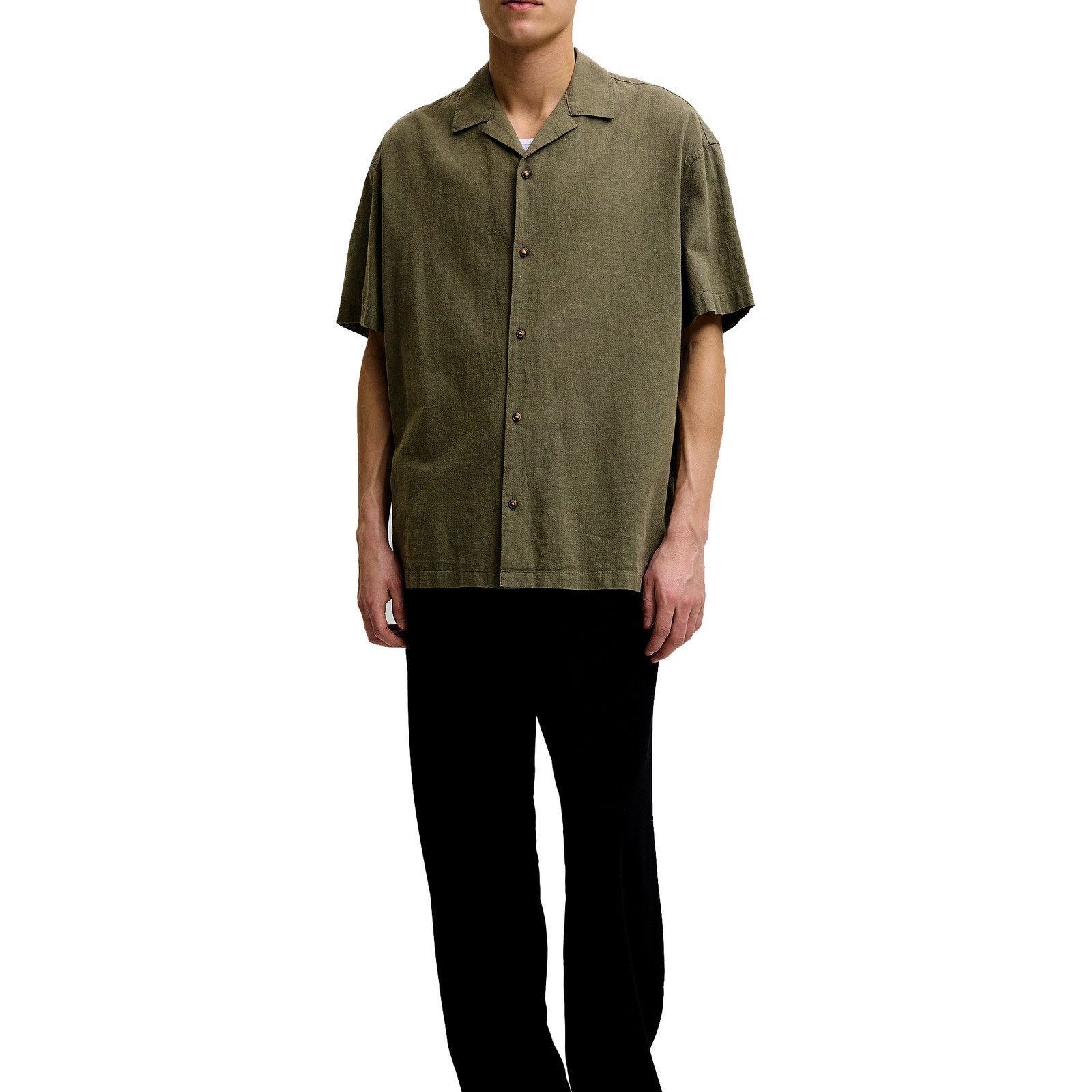 Jack & Jones Kurzarmhemd Summer Linen Blend Resort Shirt mit dezentem Strukturmuster – Bild 2 von 5